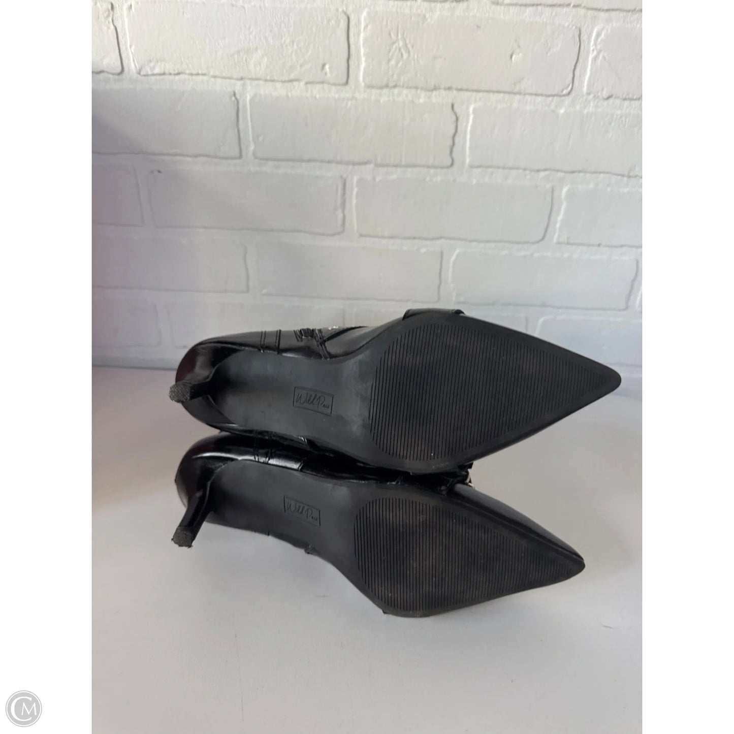 Boots Mid-calf Heels By Clothes Mentor In Black & Silver, Size: 8.5