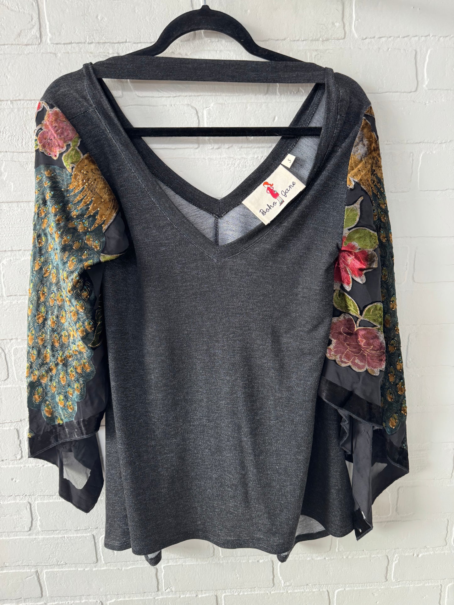 Tunic Long Sleeve By BOHO JANE In Black & Green, Size: S
