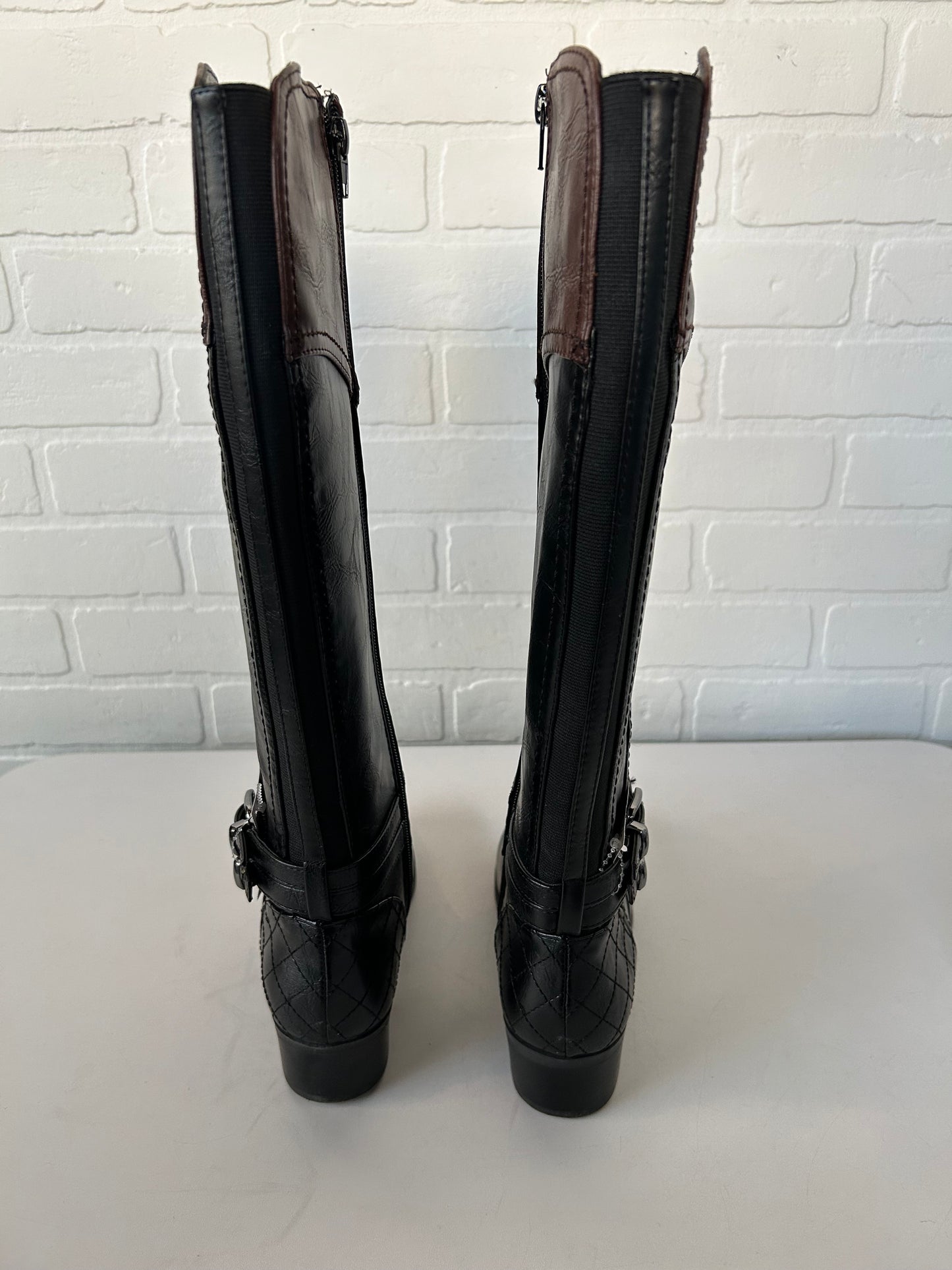 Boots Knee Flats By Unisa In Black & Brown, Size: 6