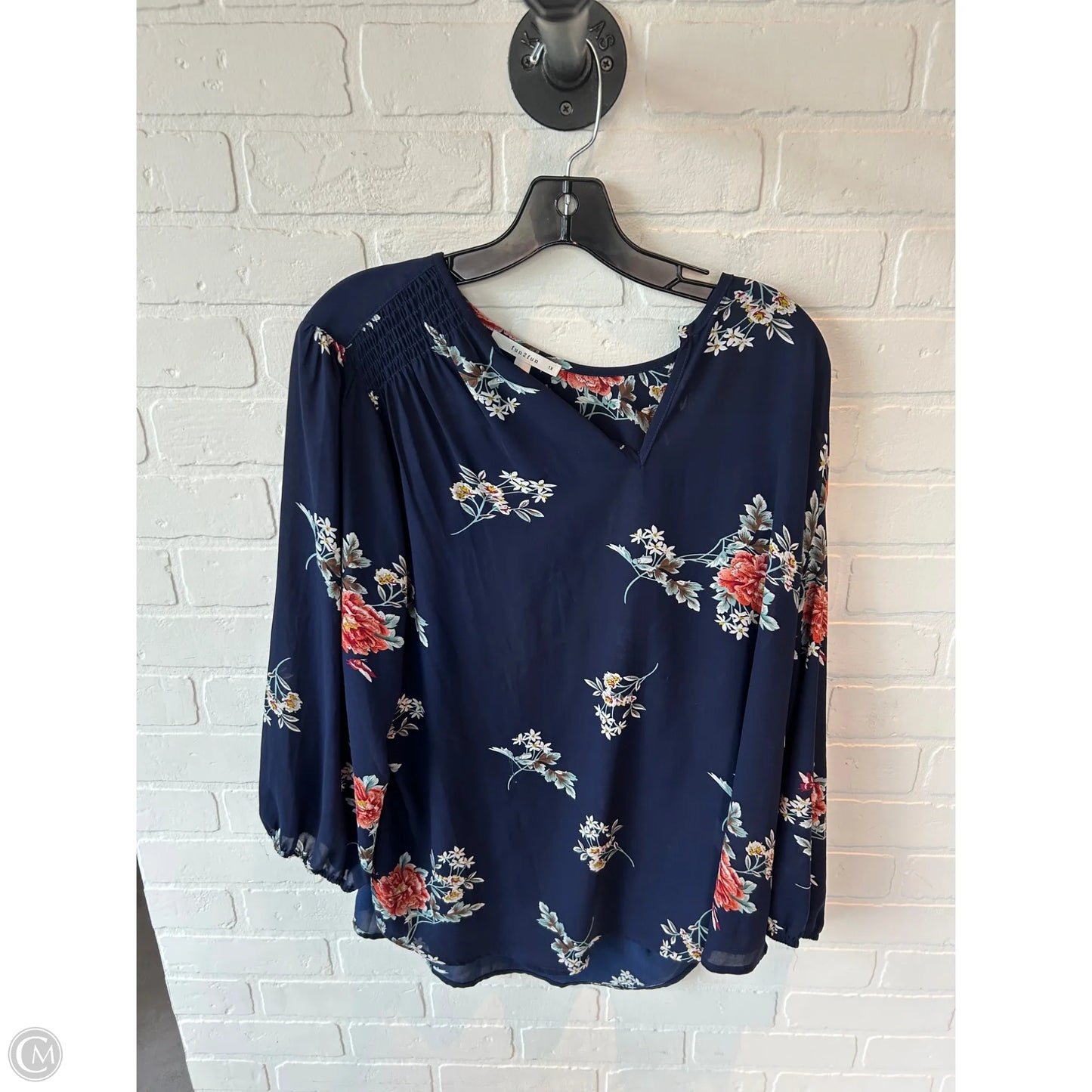 Top 2pc 3/4 Sleeve By Fun 2 Fun In Blue & White, Size: 1x
