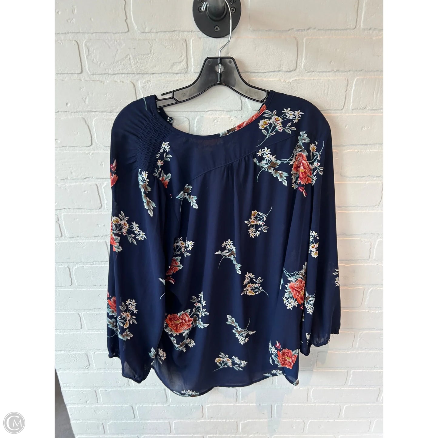 Top 2pc 3/4 Sleeve By Fun 2 Fun In Blue & White, Size: 1x