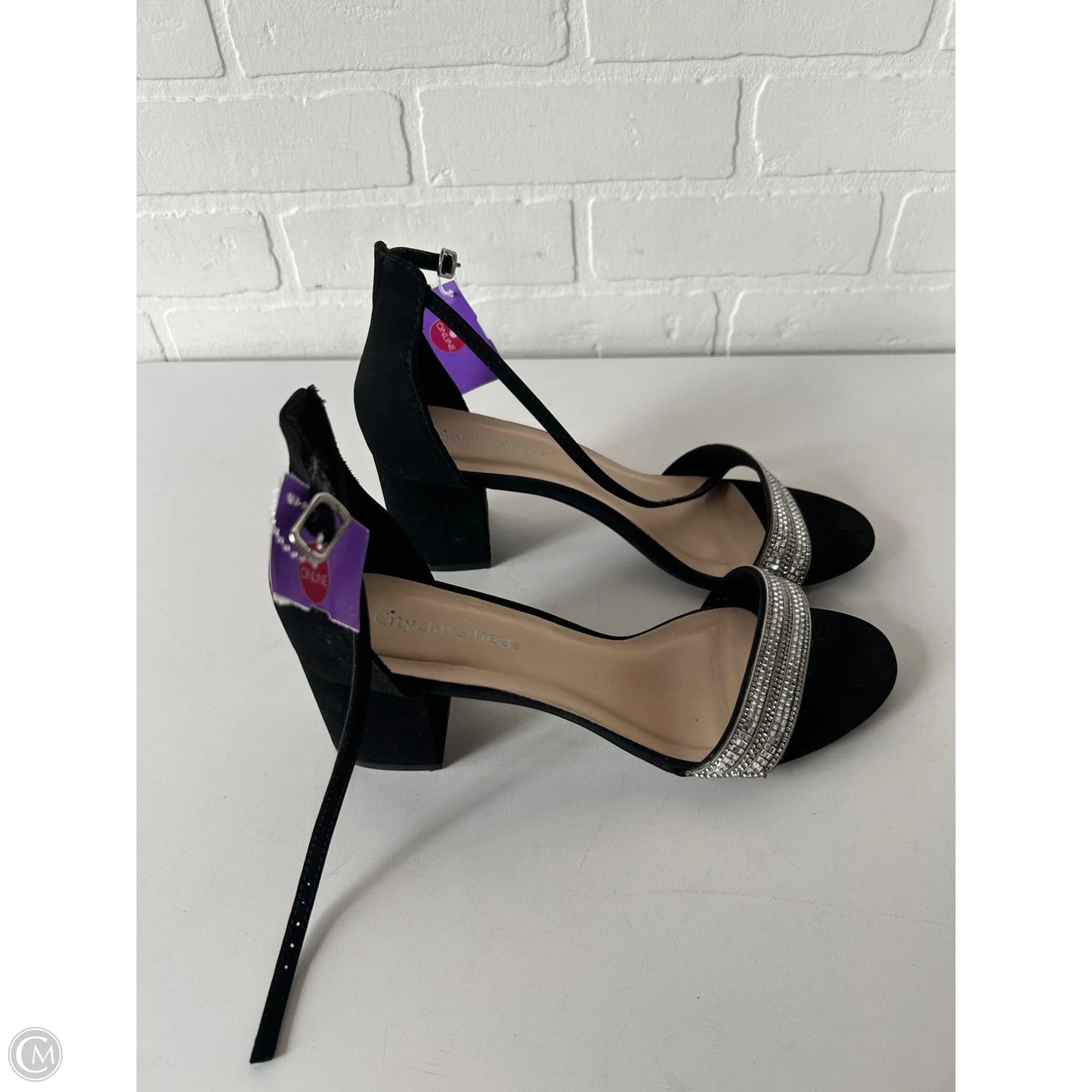 Sandals Heels Block By City Classified In Black & Silver, Size: 10