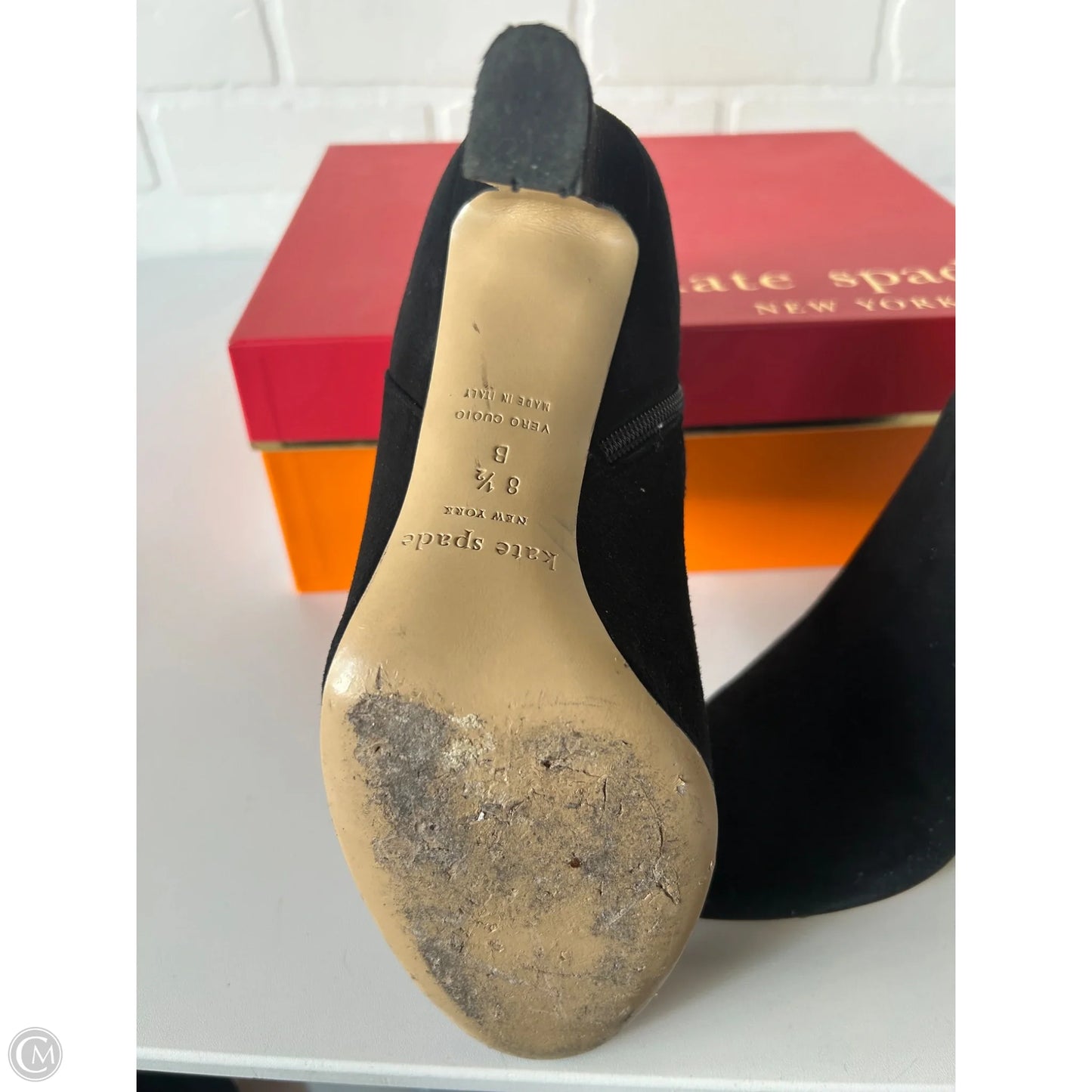 Boots Designer By Kate Spade In Black & Gold, Size: 8.5