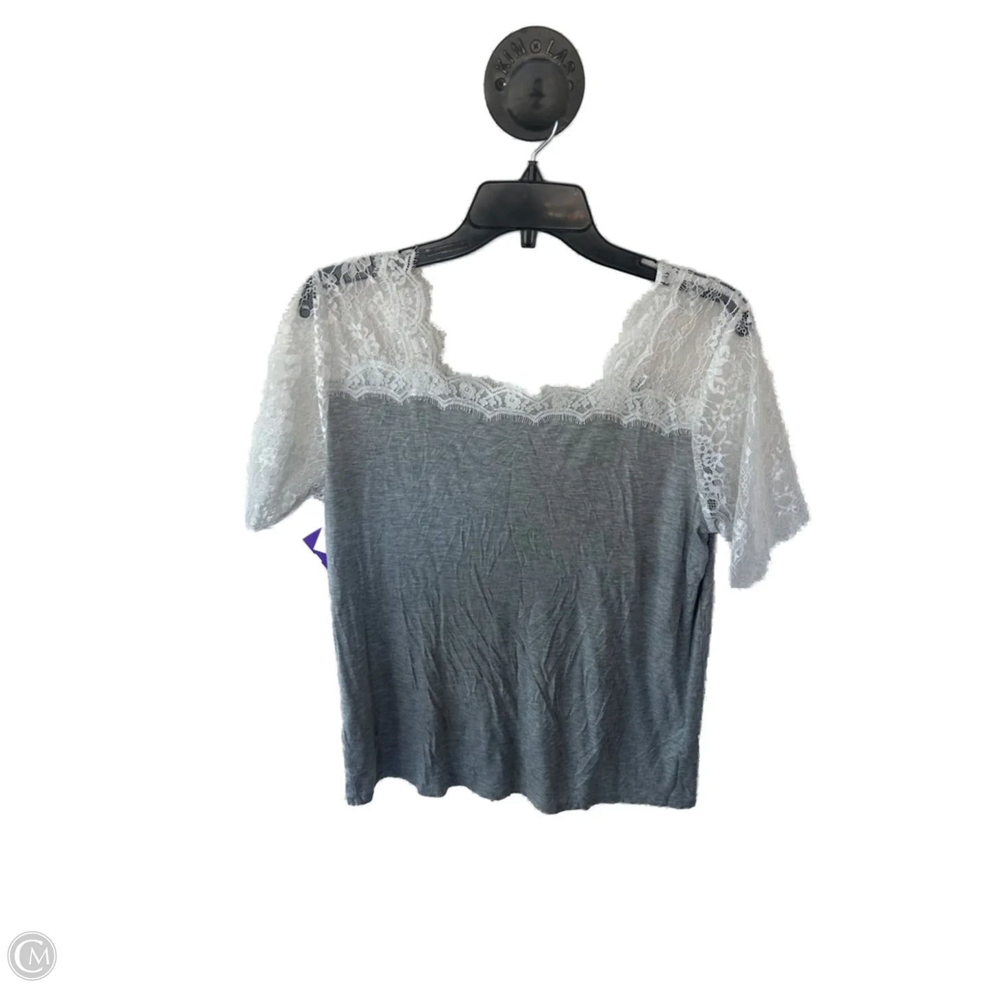 Top Short Sleeve By Venus In Grey & White, Size: L