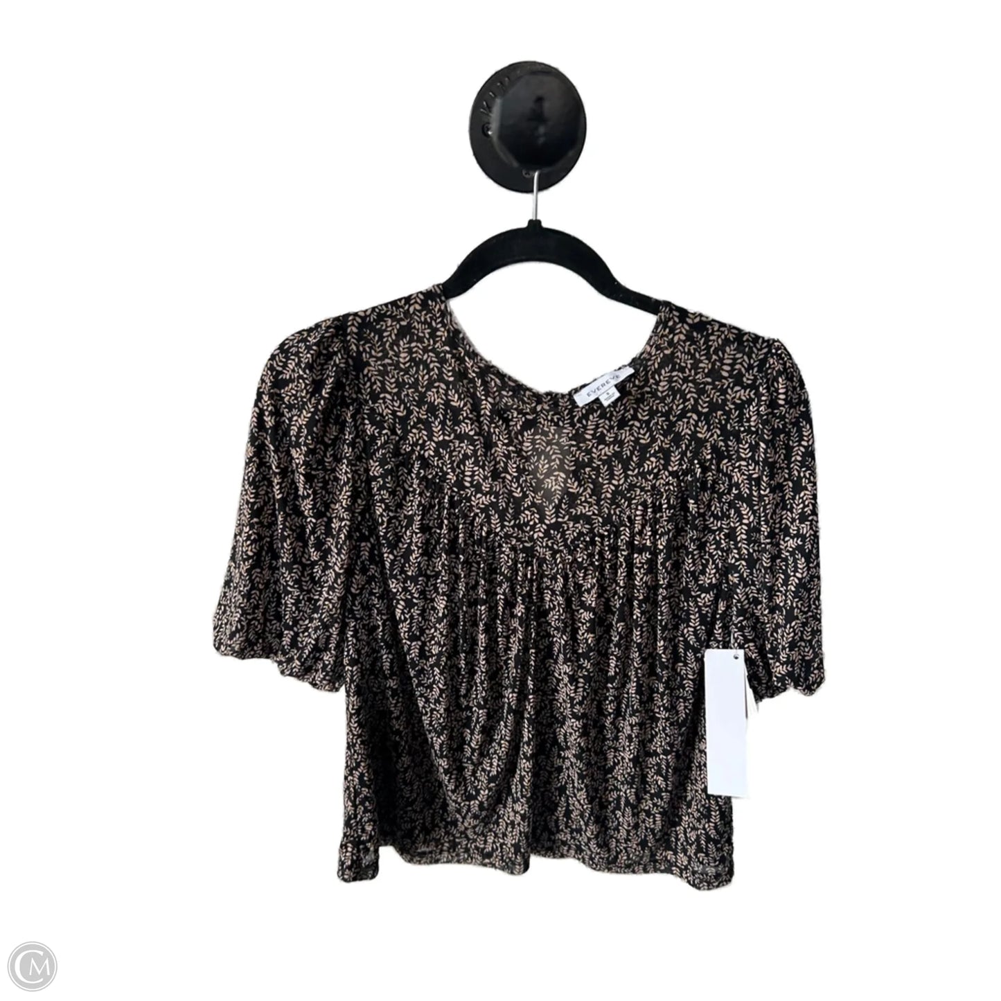 Top Short Sleeve By Evereve In Black & Tan, Size: S