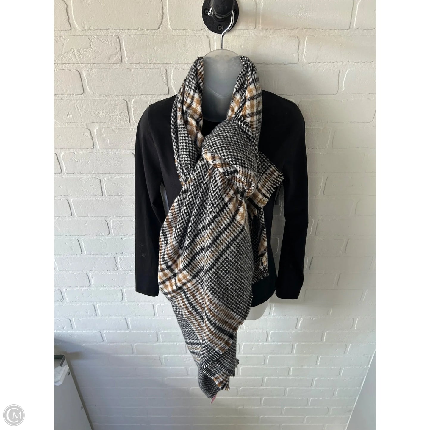 Shawl By Clothes Mentor In Black & Tan, Size: Osfm