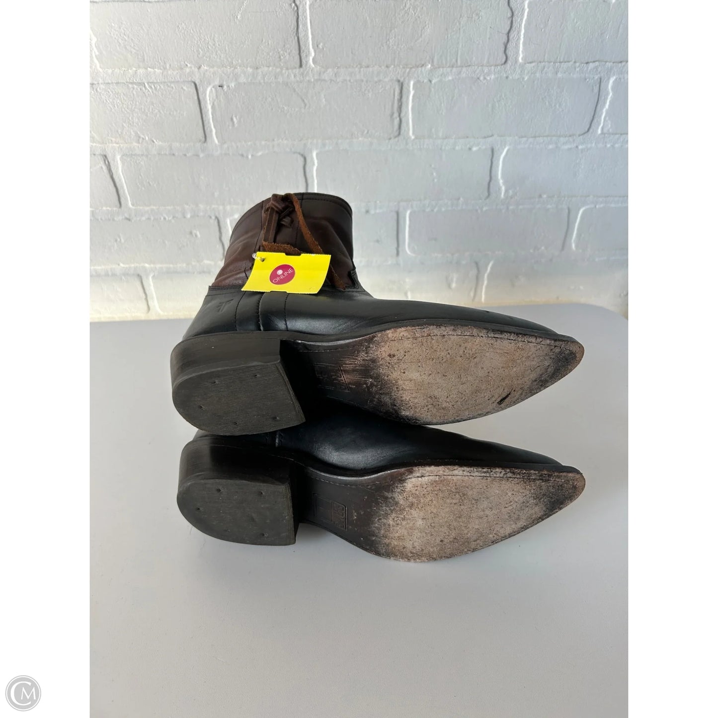 Boots Designer By Frye In Black & Brown, Size: 8