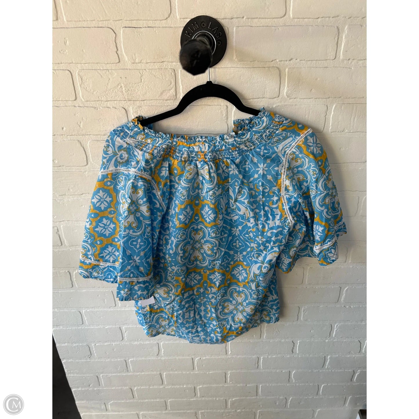 Top Short Sleeve By Ann Taylor In Blue & White, Size: S