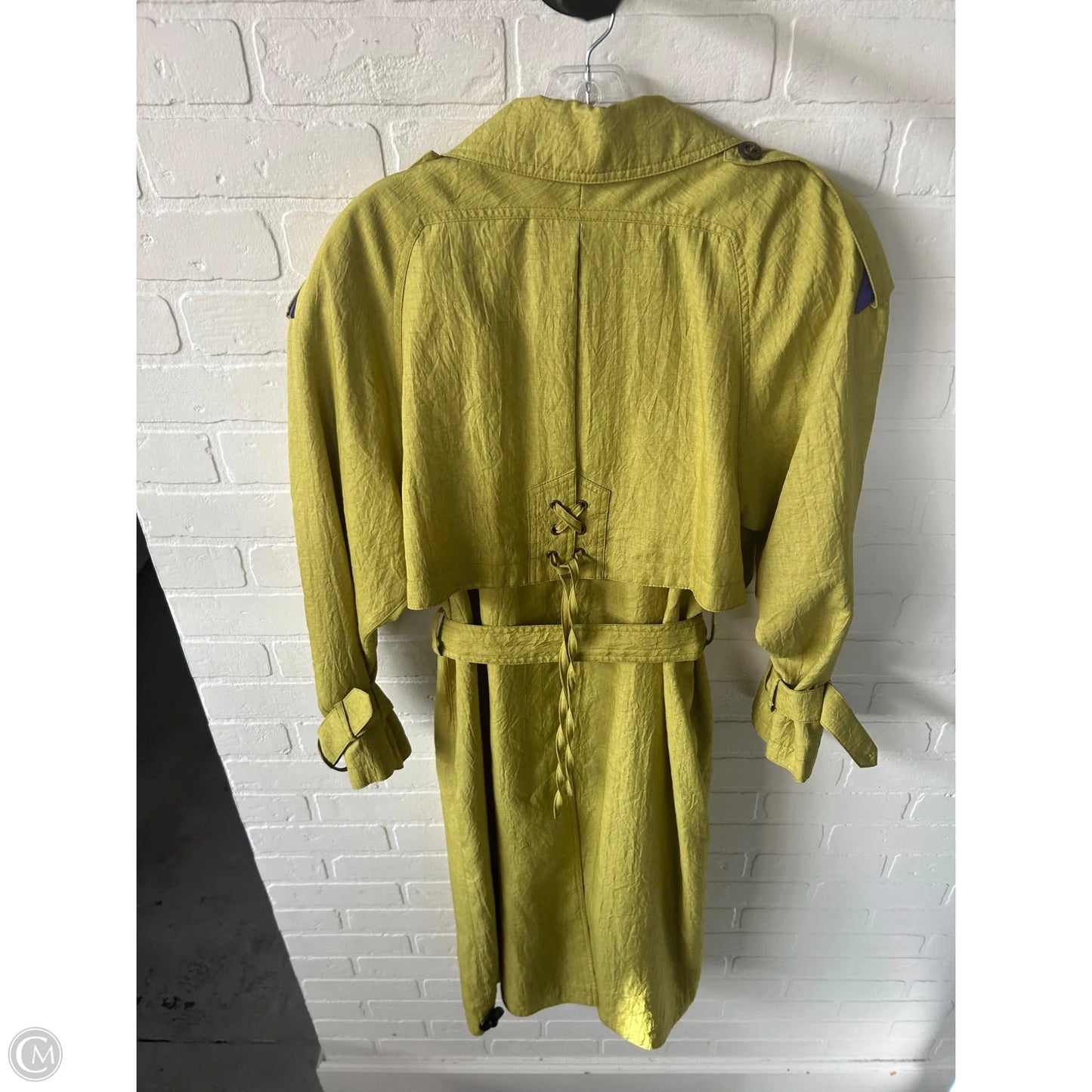 Coat Trench Coat By Michelle Stuart In Green & Purple, Size: M