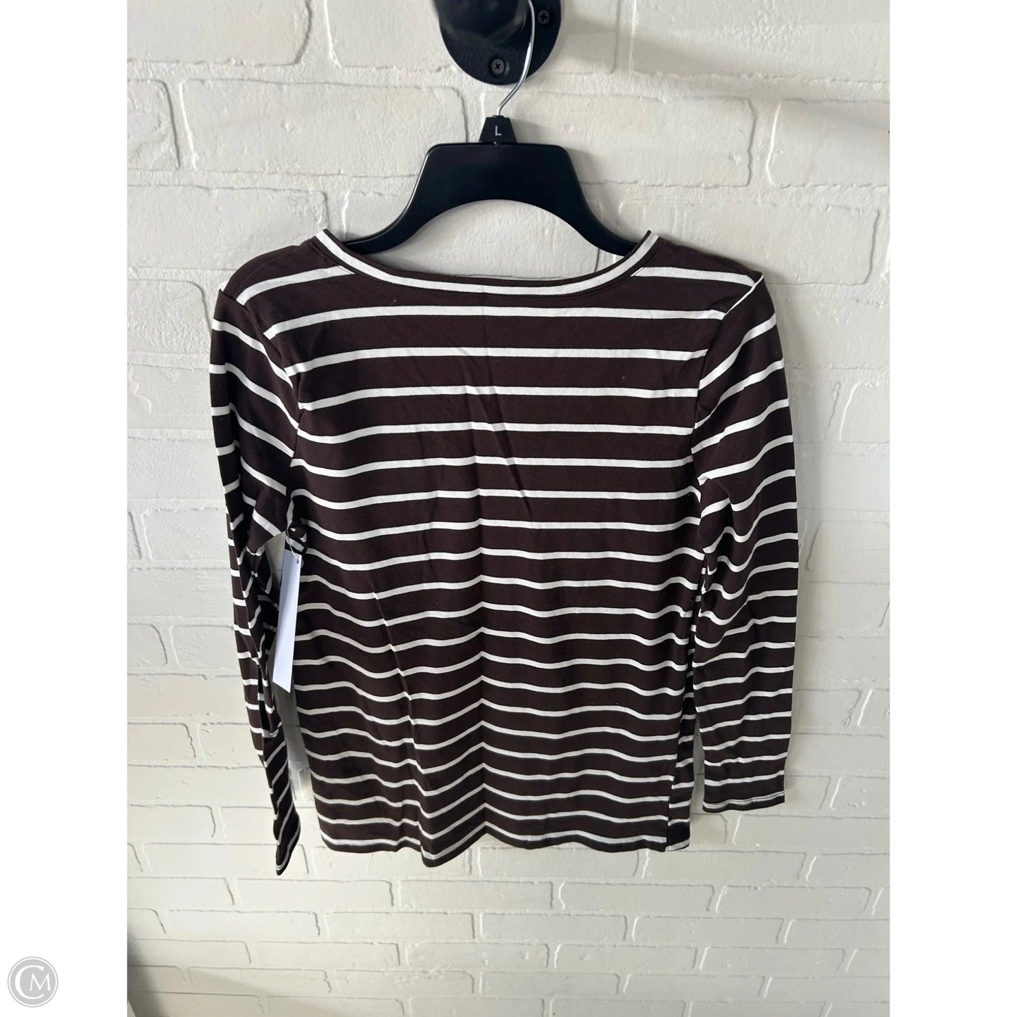 Top Long Sleeve Basic By Zenana Outfitters In Brown & White, Size: S