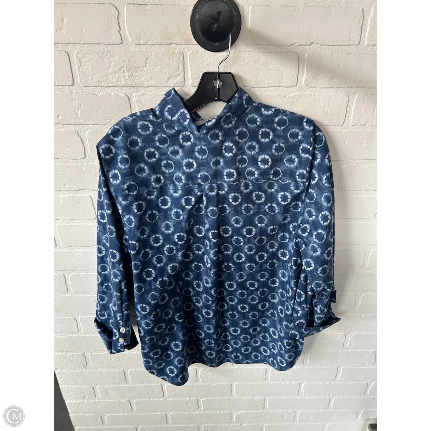 Top Long Sleeve By Chicos In Blue & White, Size: M