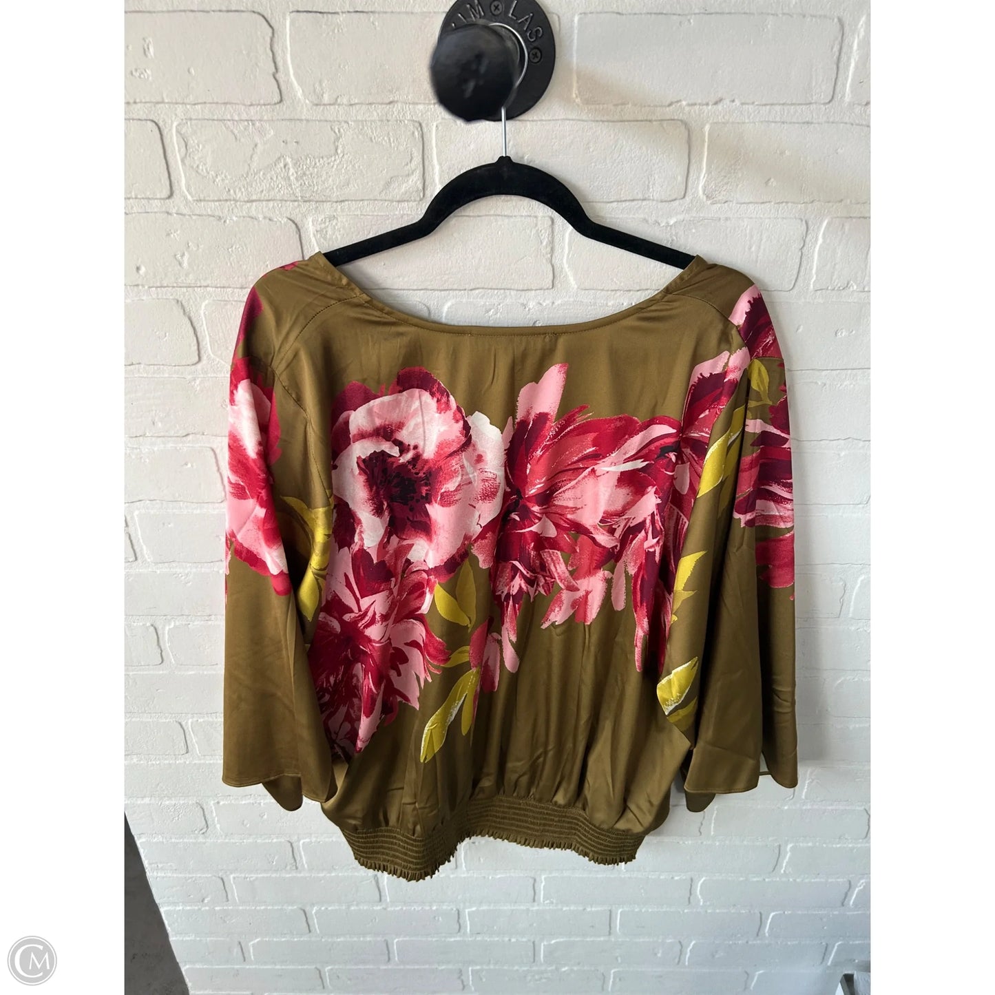 Blouse 3/4 Sleeve By White House Black Market In Green & Pink, Size: Xl