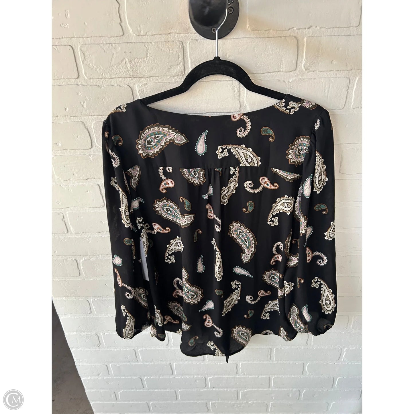 Blouse Long Sleeve By Loft In Black & Cream, Size: L