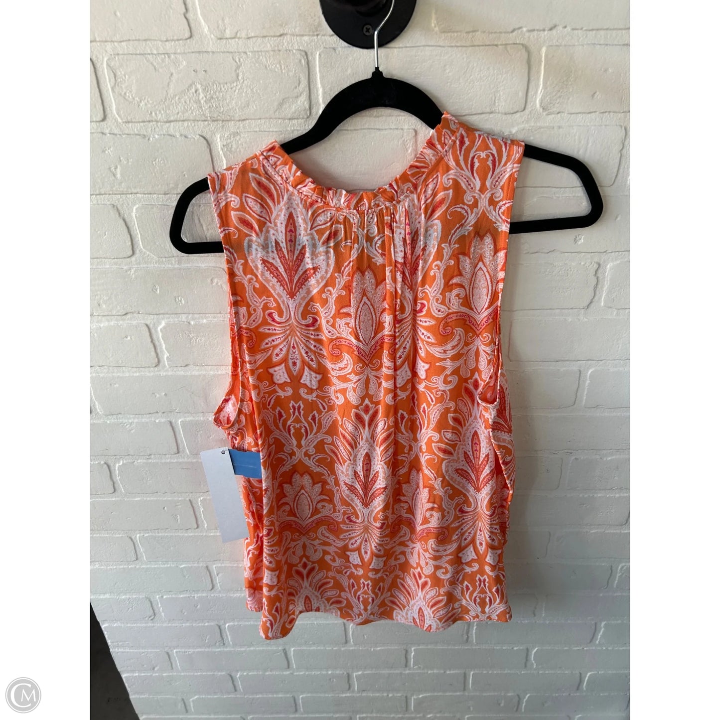 Top Sleeveless By Loft In Orange & White, Size: L
