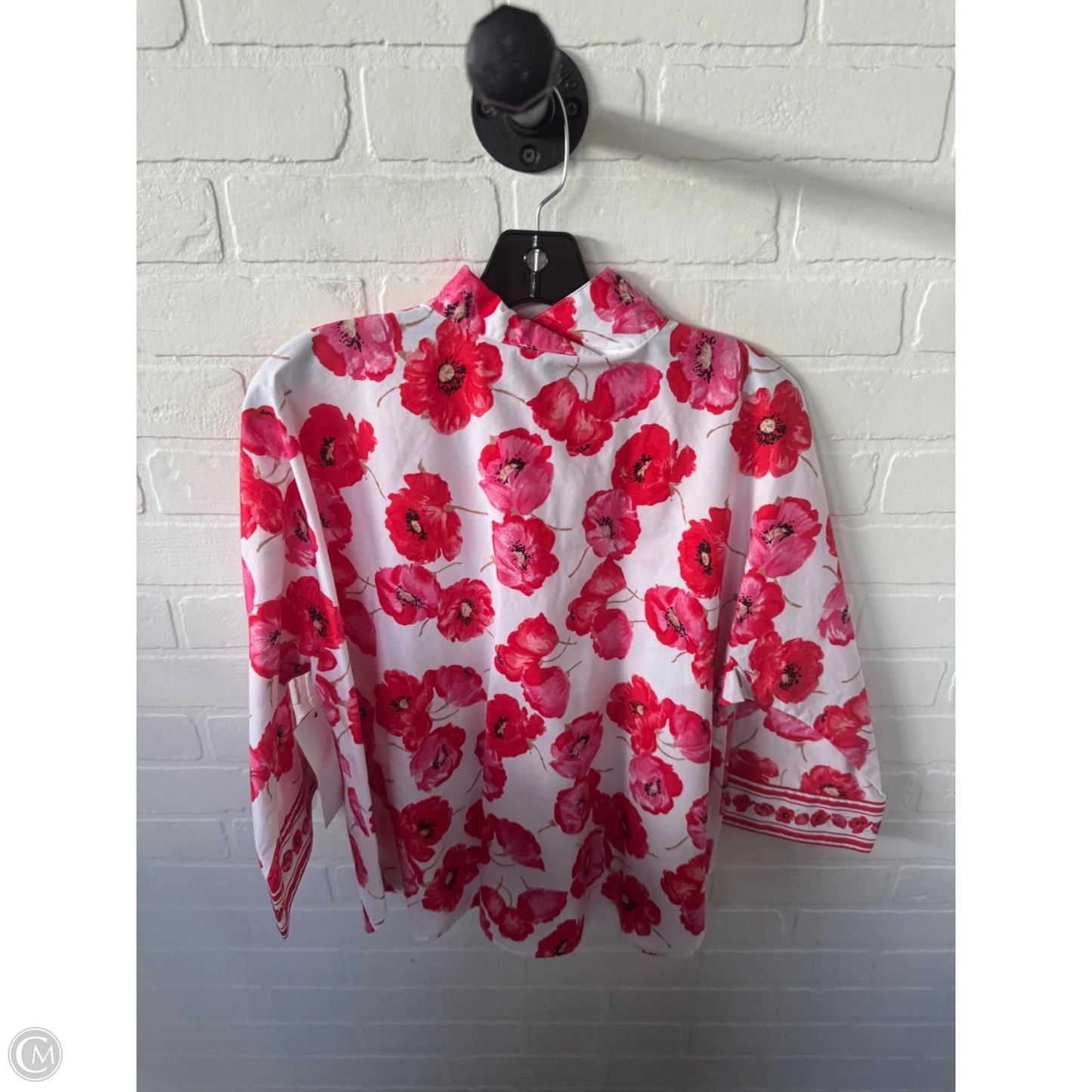 Blouse 3/4 Sleeve By Talbots In Pink & White, Size: L