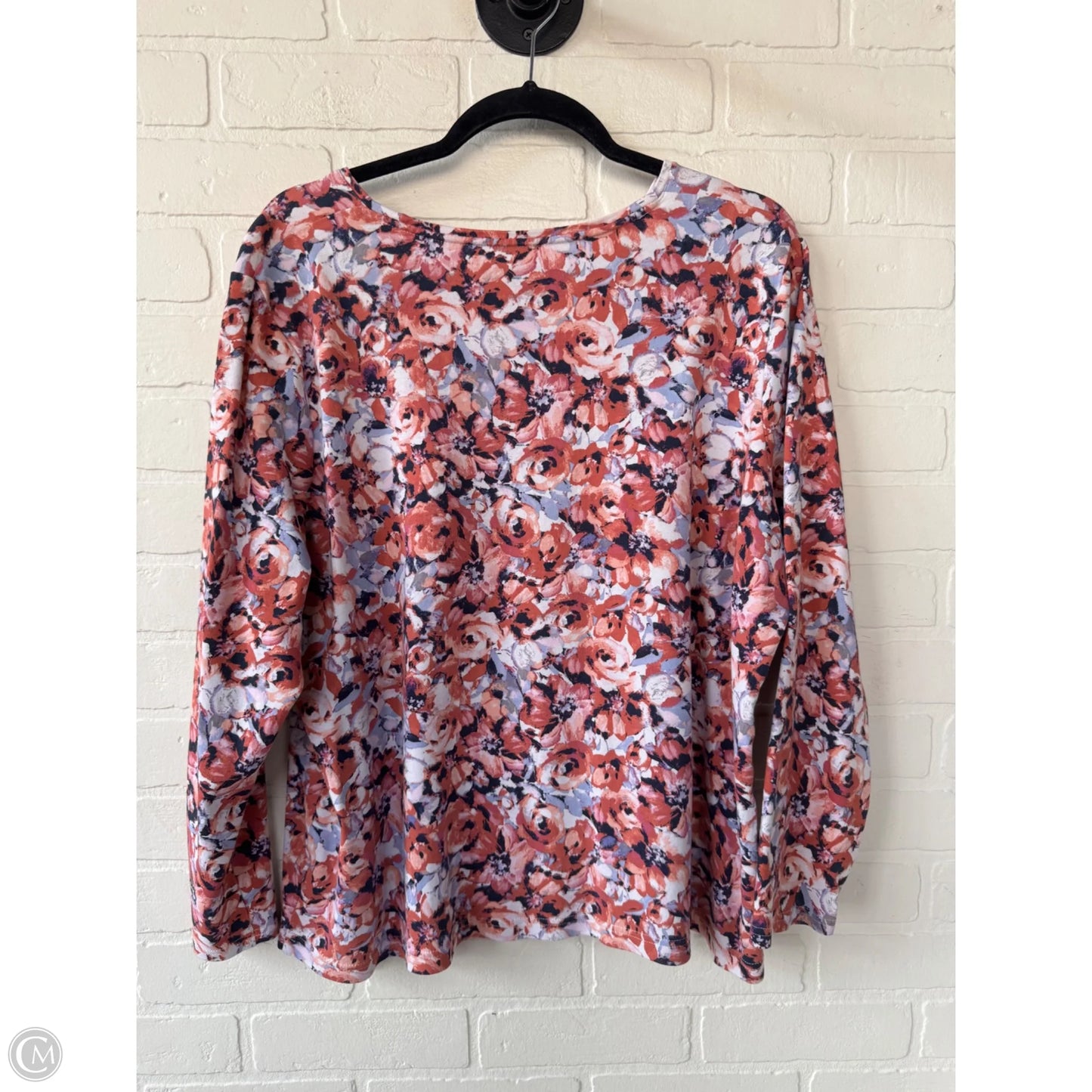 Top Long Sleeve Basic By Croft And Barrow In Pink & White, Size: 2x
