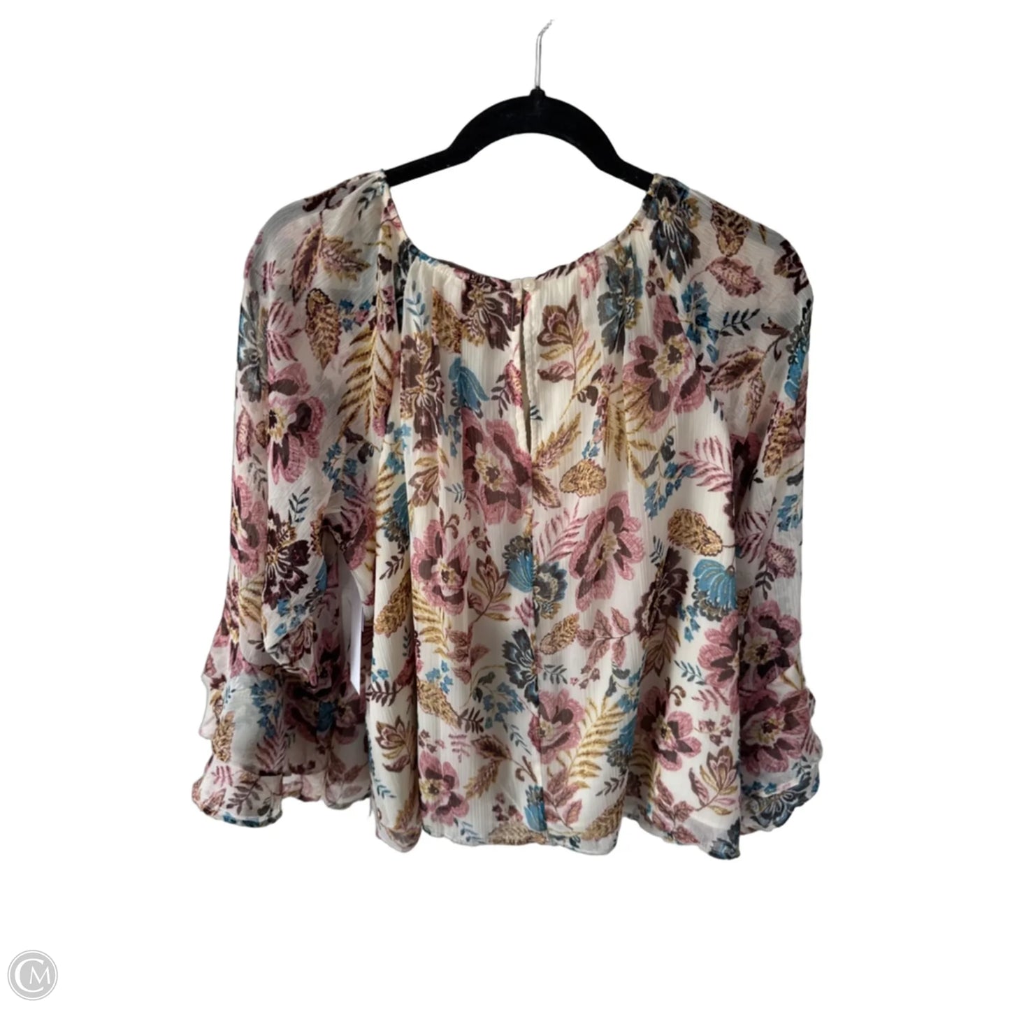 Blouse Long Sleeve By Loft In Cream & Pink, Size: L