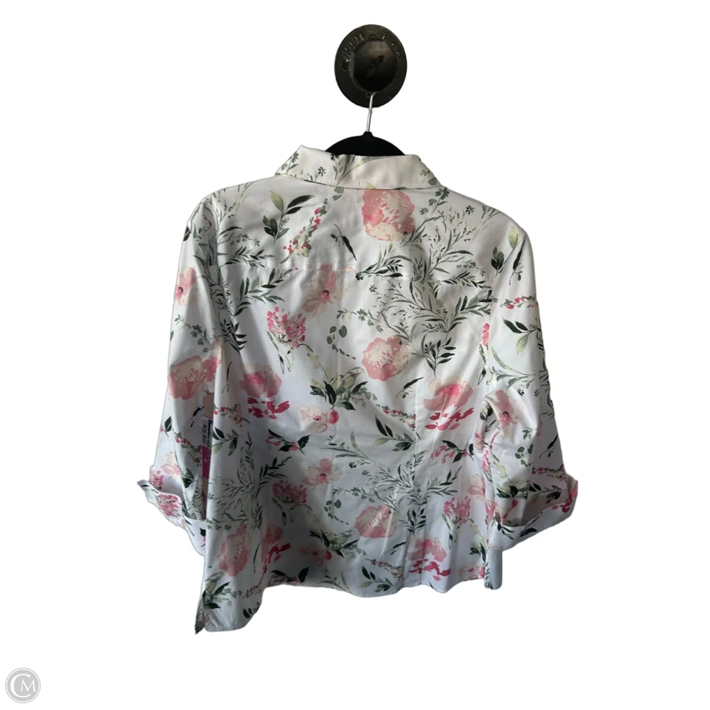 Blouse 3/4 Sleeve By Investments In Pink & White, Size: 1x