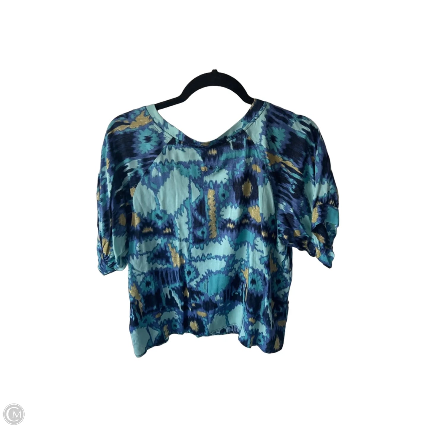 Blouse Short Sleeve By Nic + Zoe In Blue & Gold, Size: S