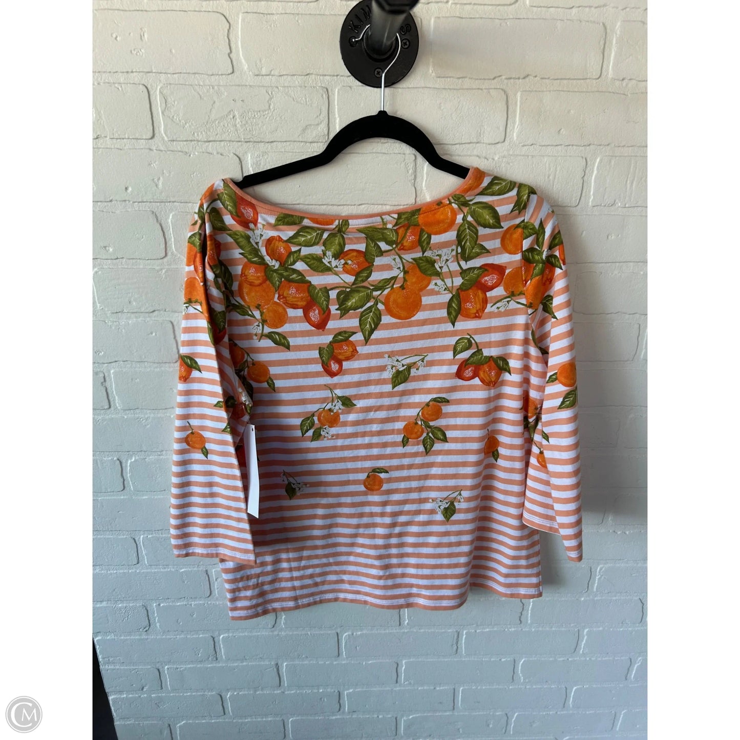 Top 3/4 Sleeve By Talbots In Orange & White, Size: L