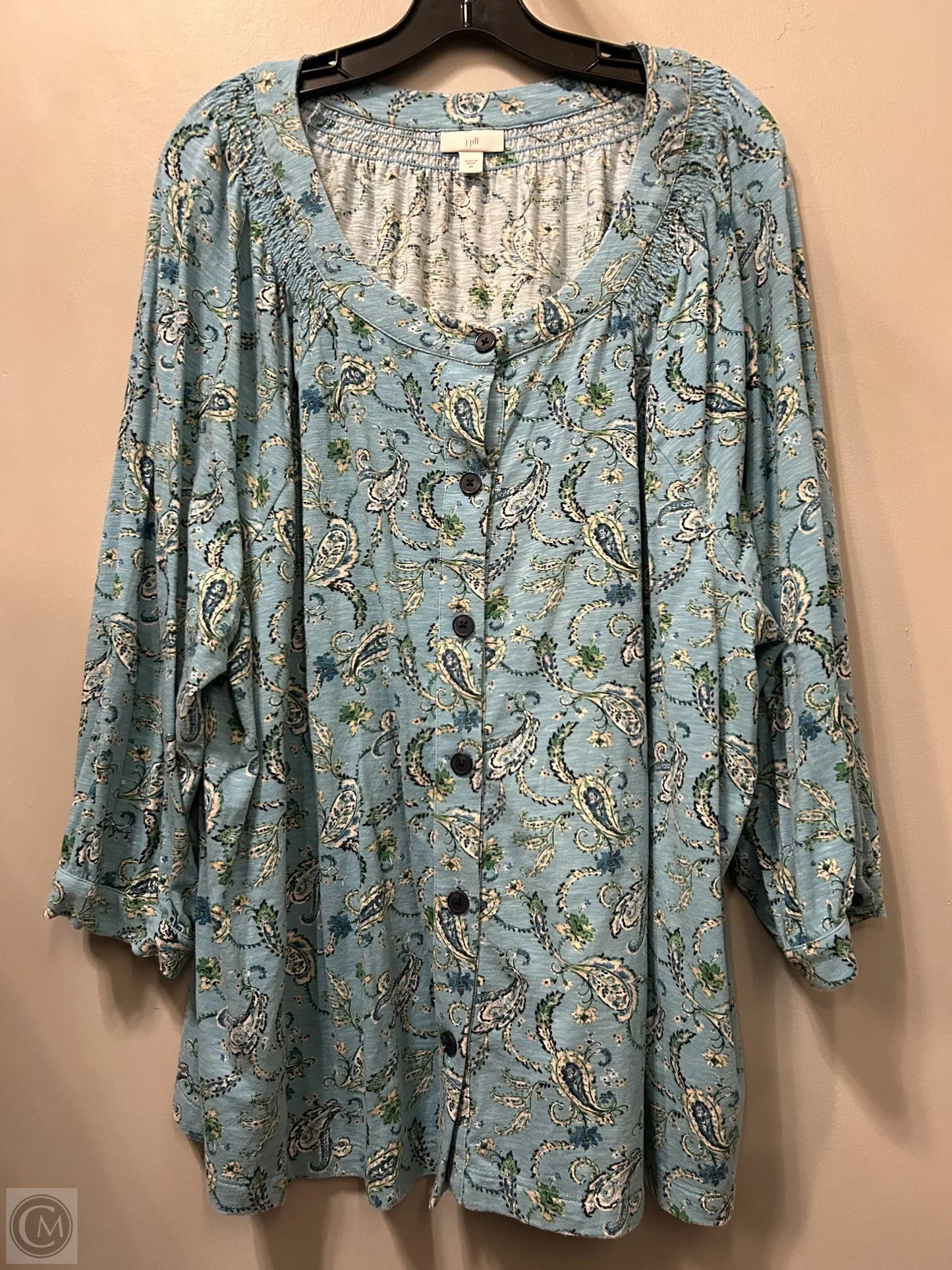 Top 3/4 Sleeve By J. Jill In Blue & Green, Size: 3x