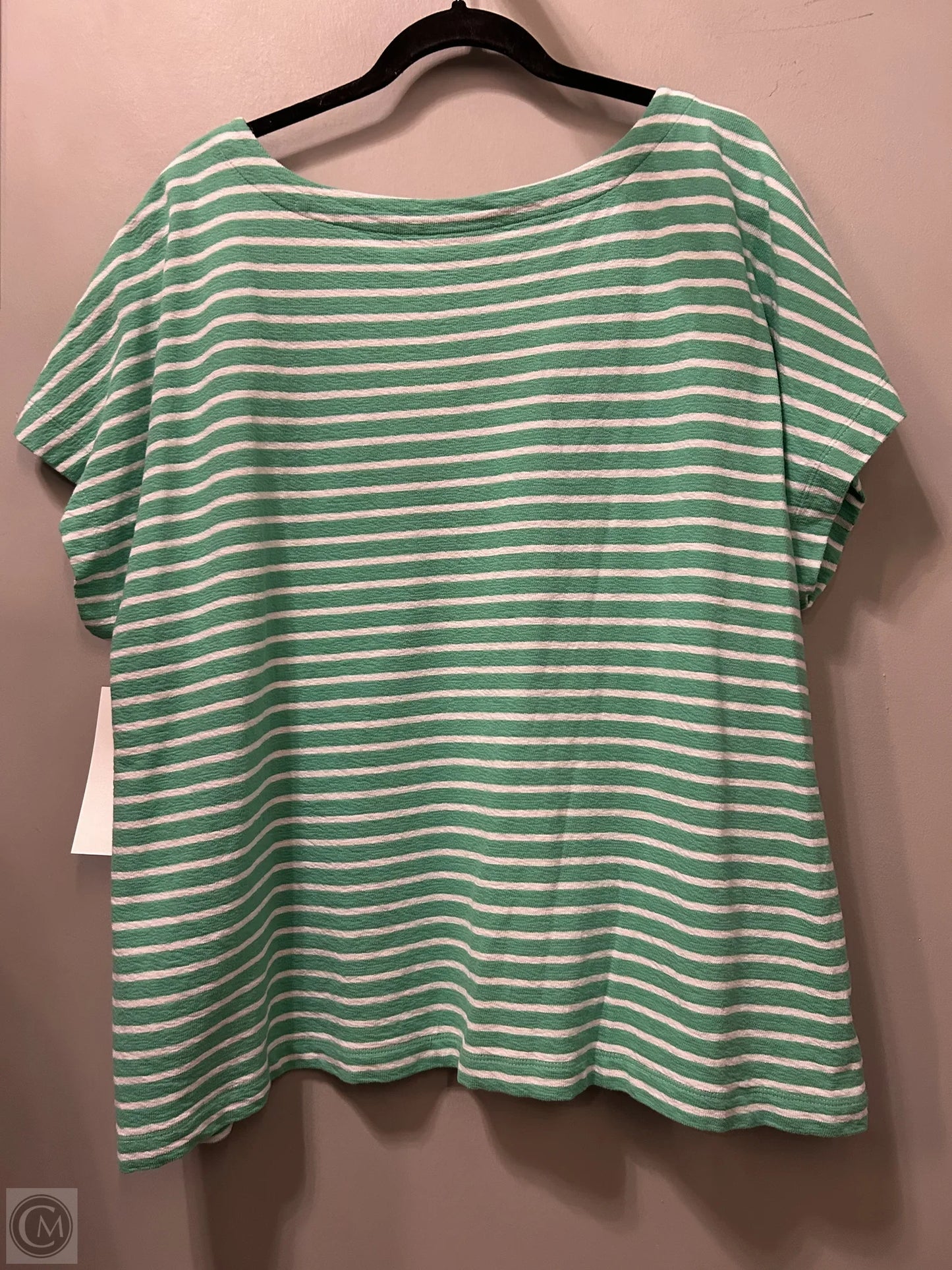 Top Short Sleeve By J. Jill In Green & White, Size: 3x