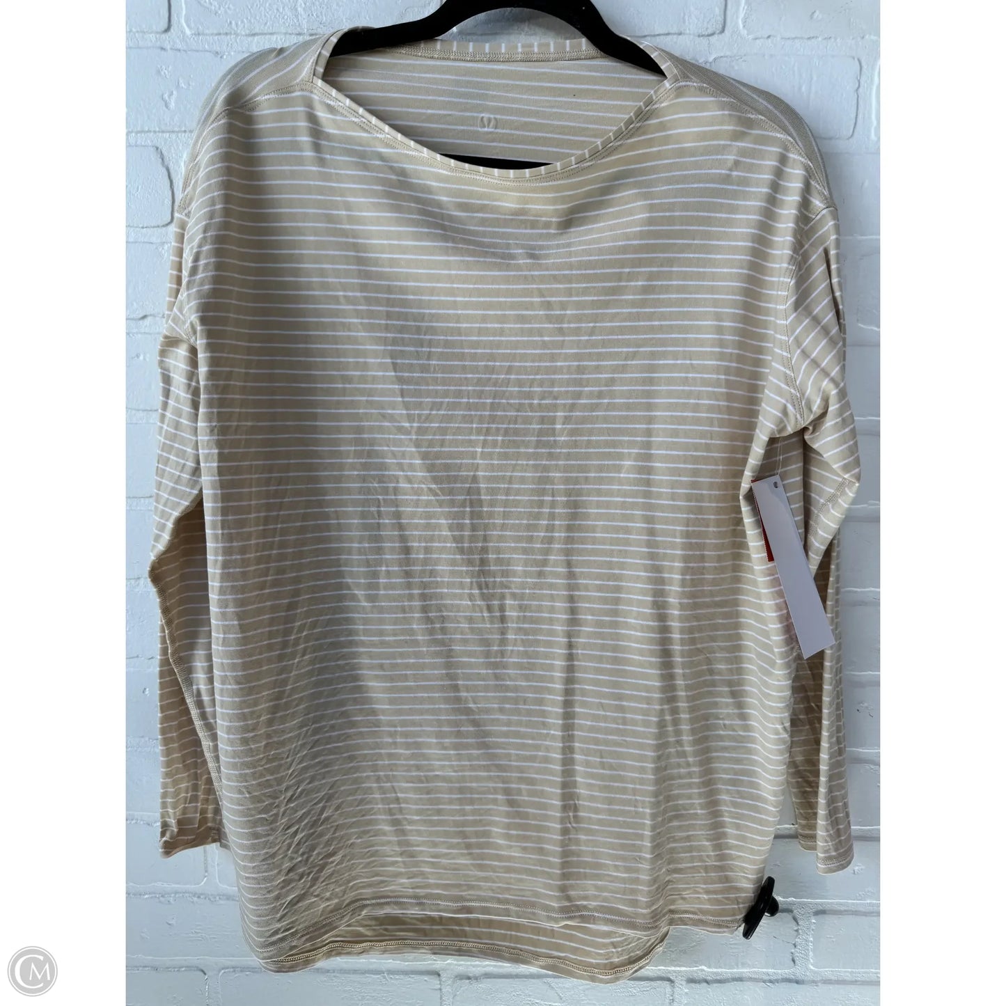 Athletic Top Long Sleeve Crewneck By Lululemon In Tan & White, Size: M
