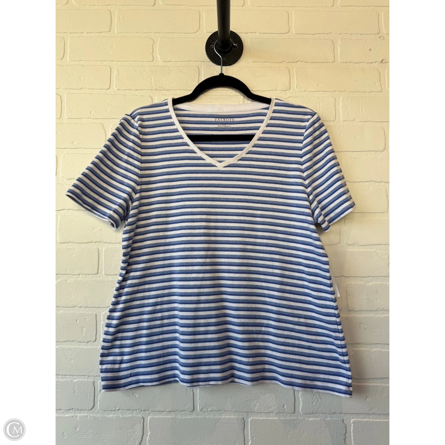Top Short Sleeve Basic By Talbots In Blue & White, Size: Xlp