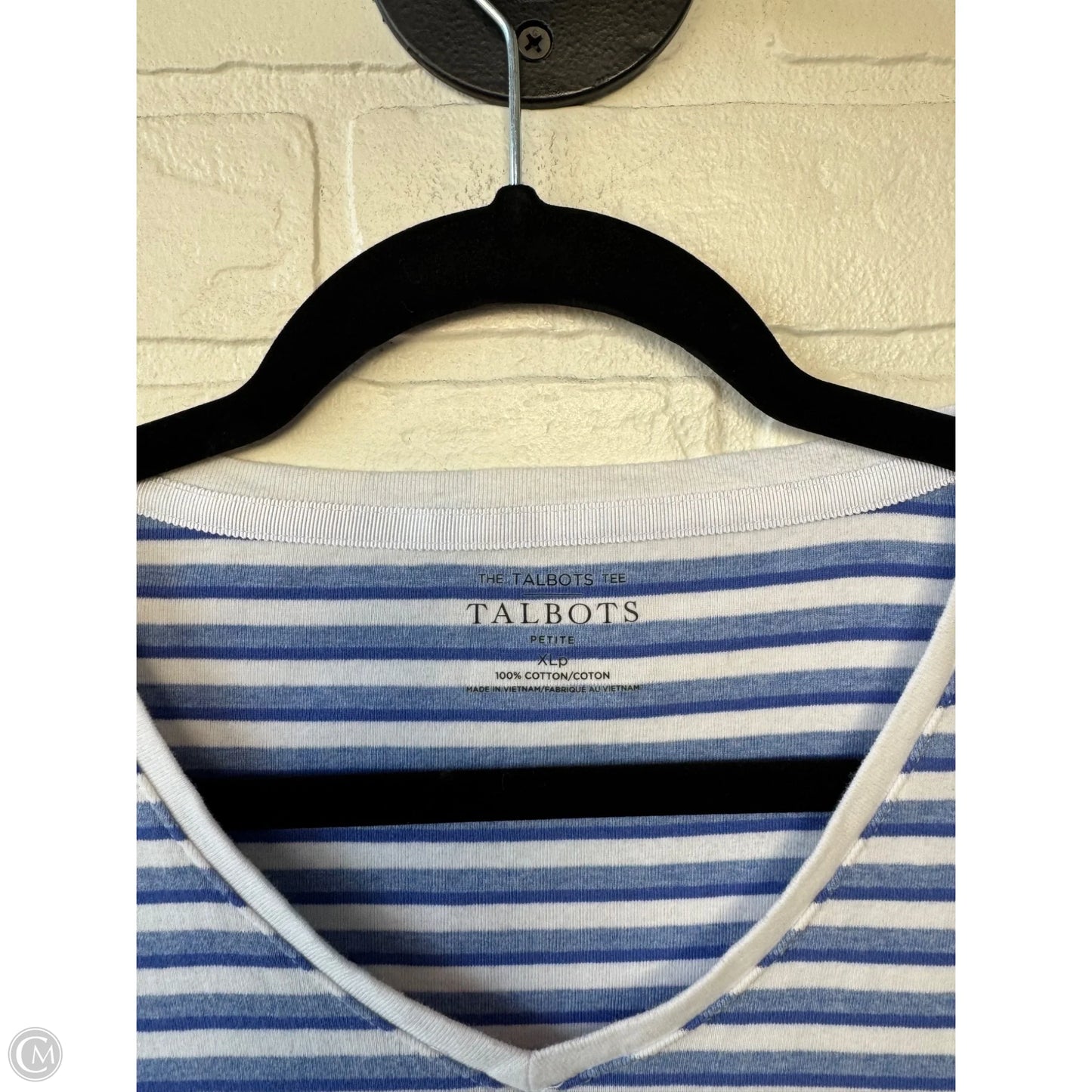 Top Short Sleeve Basic By Talbots In Blue & White, Size: Xlp