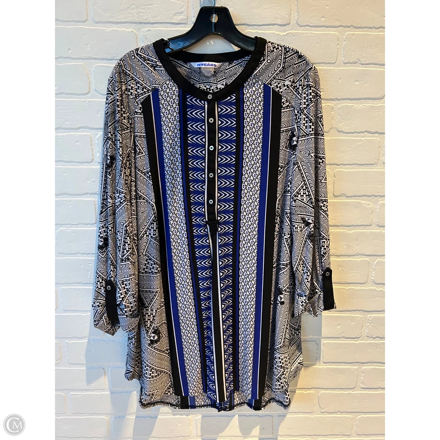 Top Long Sleeve By Nygard Peter In Black & Blue, Size: L