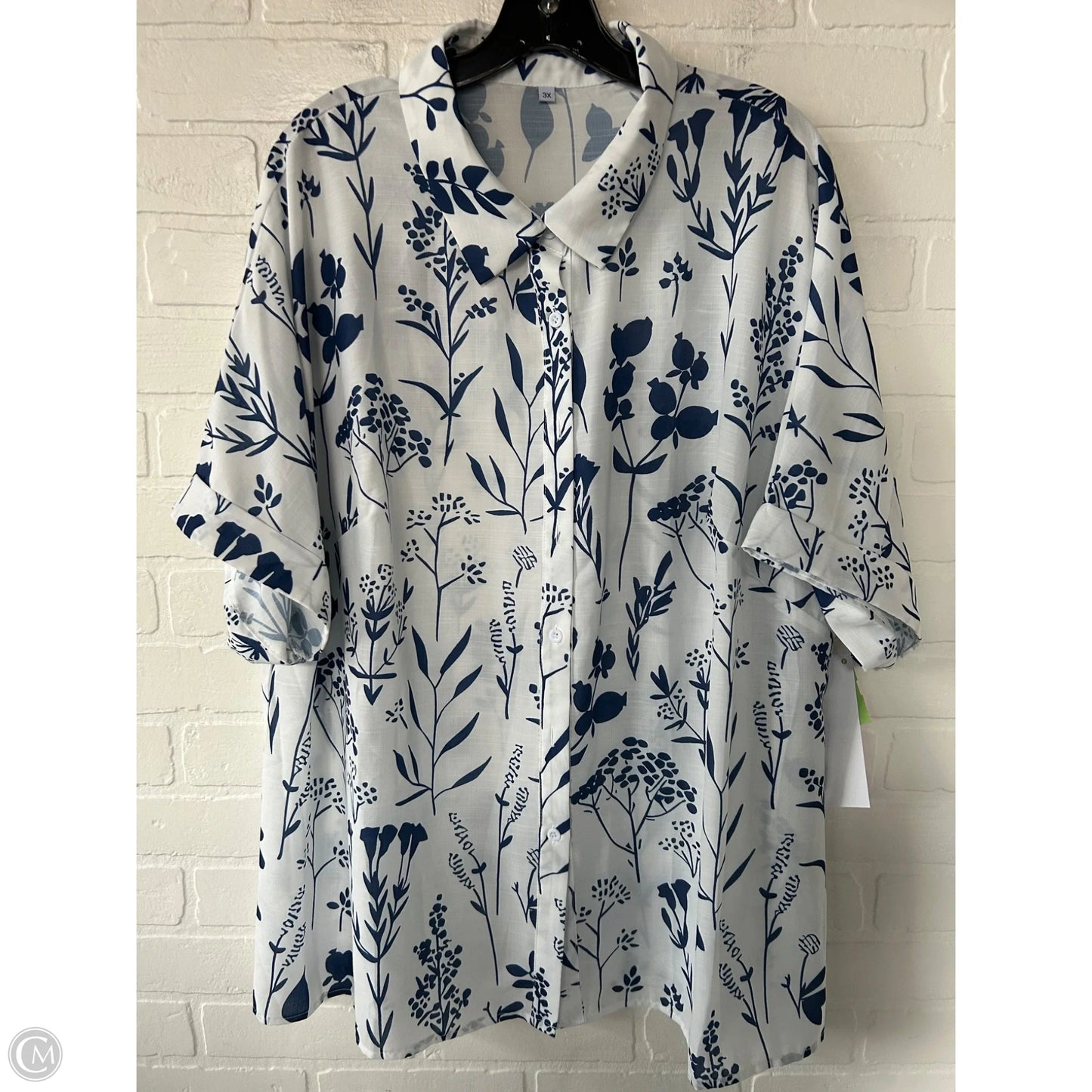 Top Short Sleeve By Cmf In Blue & White, Size: 3x
