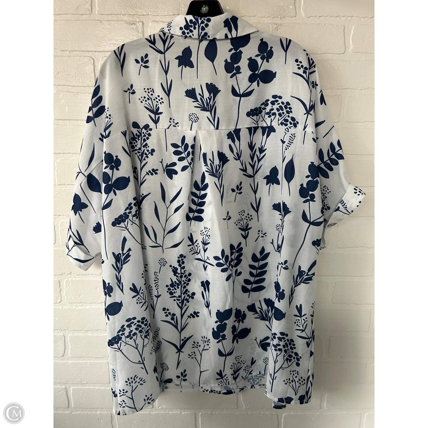 Top Short Sleeve By Cmf In Blue & White, Size: 3x