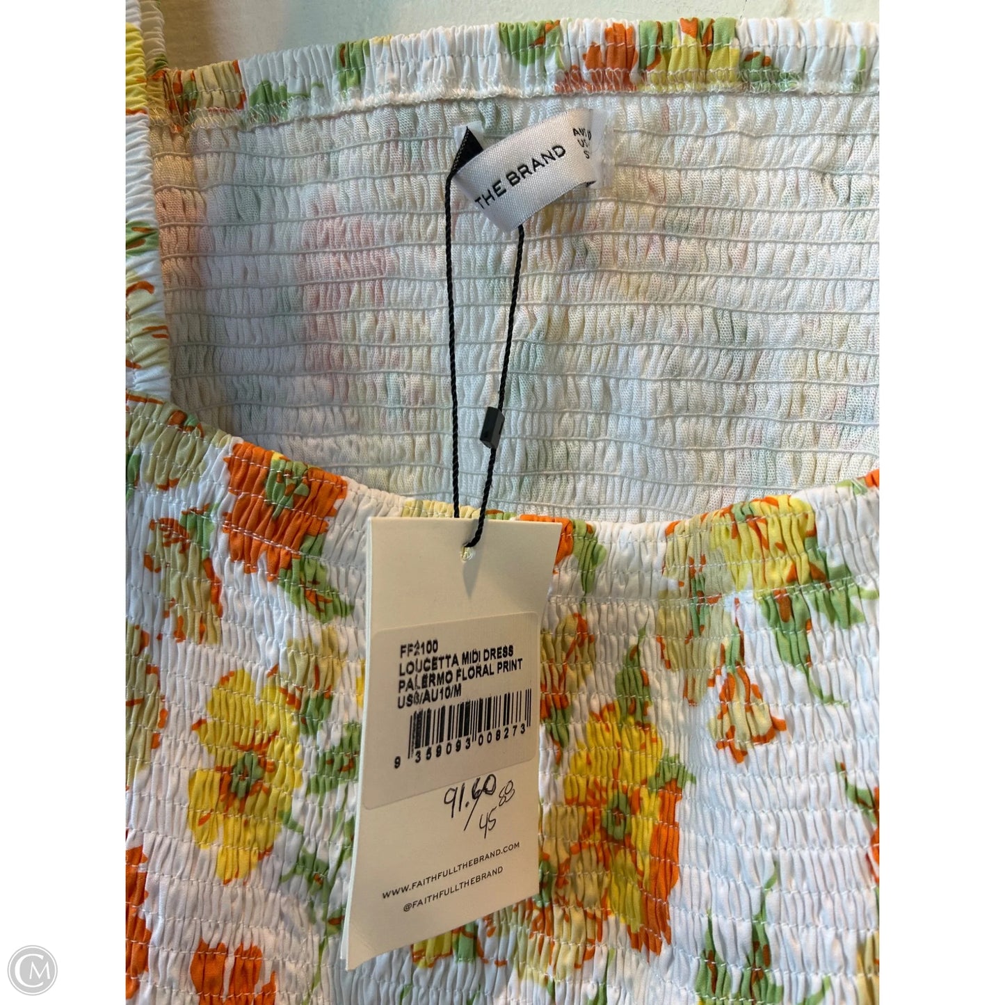 Dress Casual Maxi By Faithfull The Brand In White & Yellow, Size: S