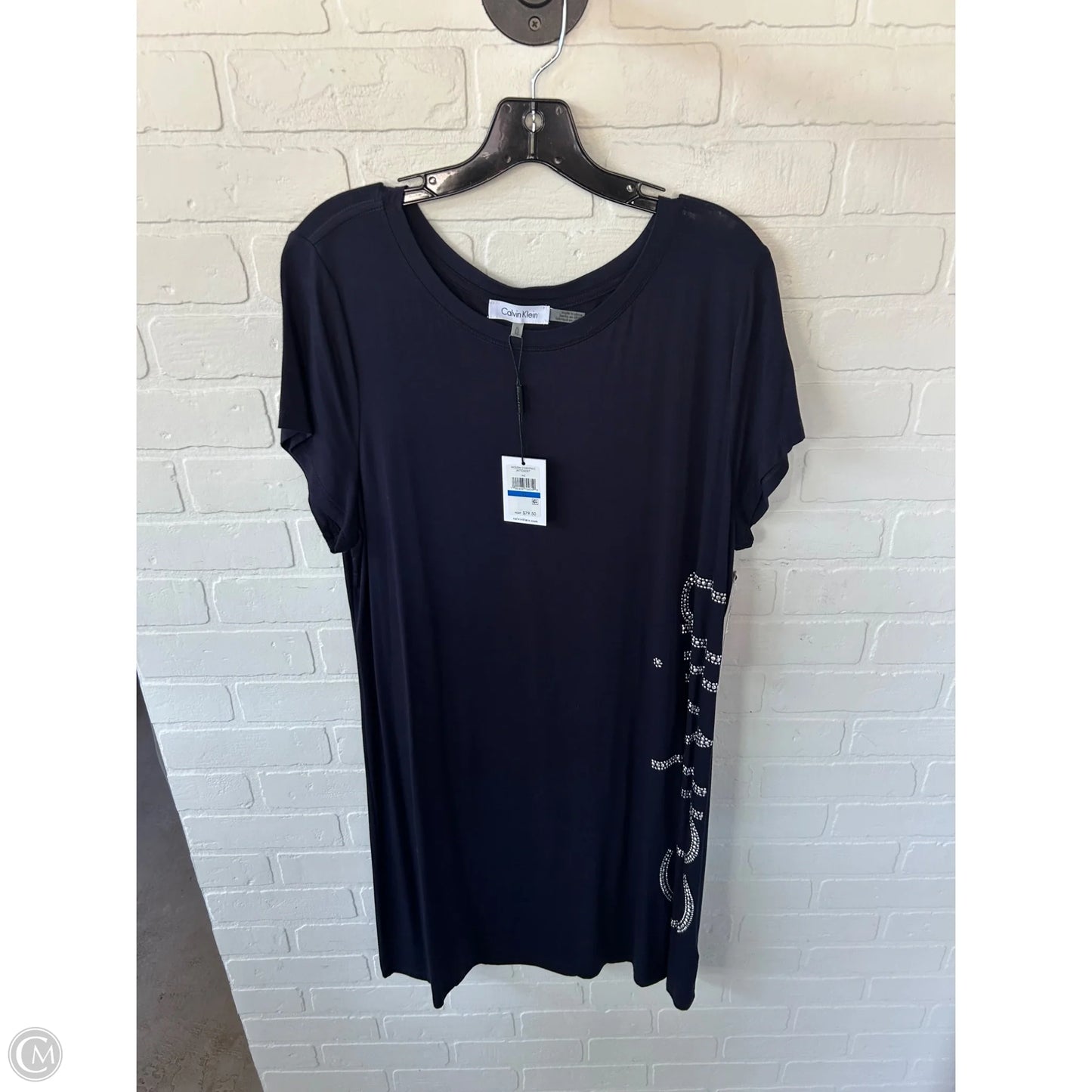 Dress Casual Short By Calvin Klein In Blue & Silver, Size: Xl