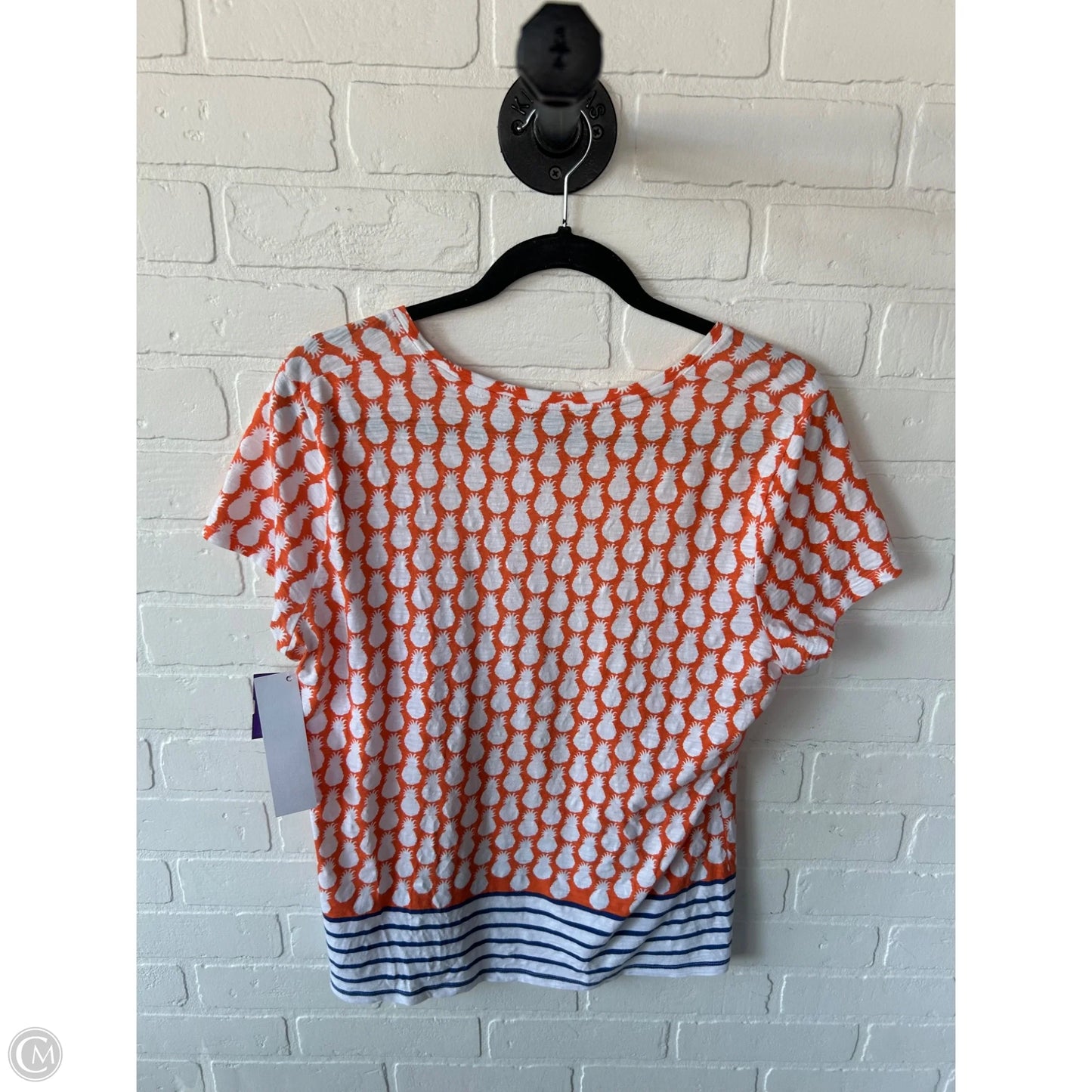 Top Short Sleeve By Talbots In Orange & White, Size: L