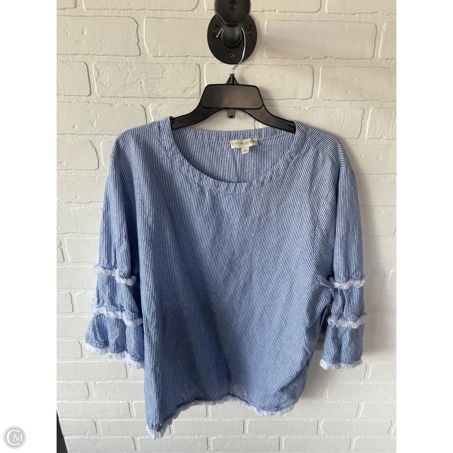 Top Long Sleeve By Cynthia Rowley In Blue & White, Size: 2x