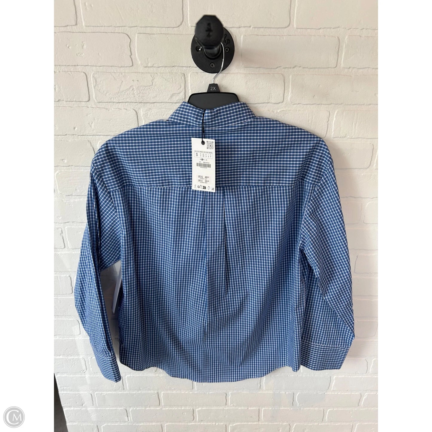 Top Long Sleeve By Zara In Blue & White, Size: S