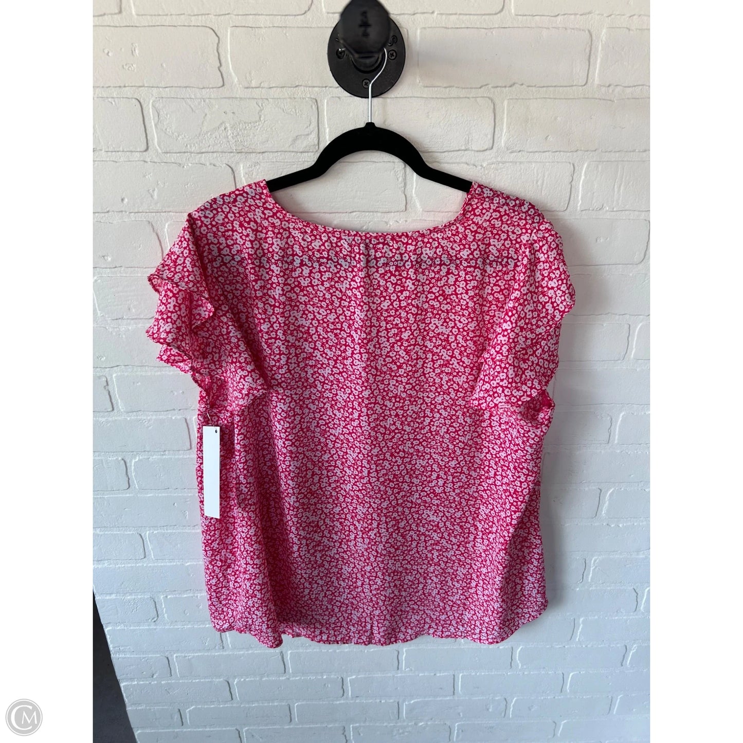 Top Short Sleeve By Adrianna Papell In Pink & White, Size: 1x