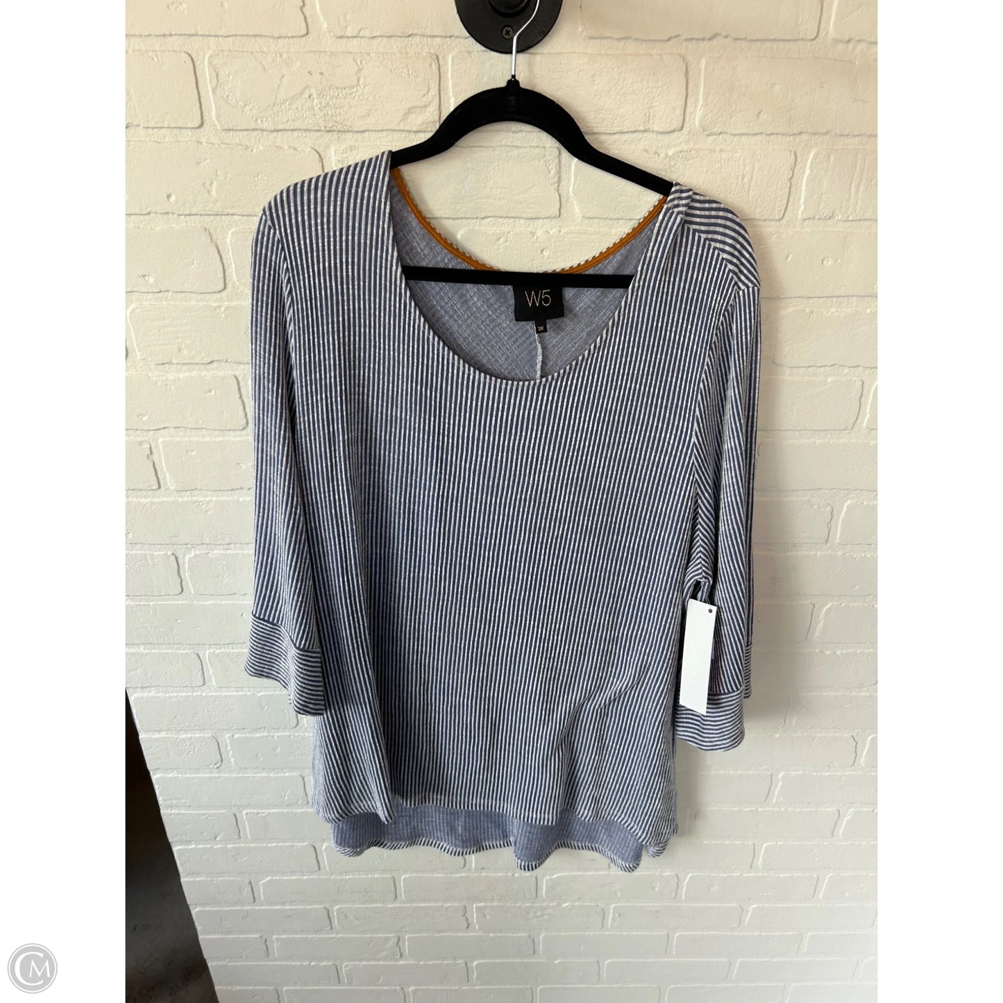 Top Long Sleeve By W5 In Blue & White, Size: 3x