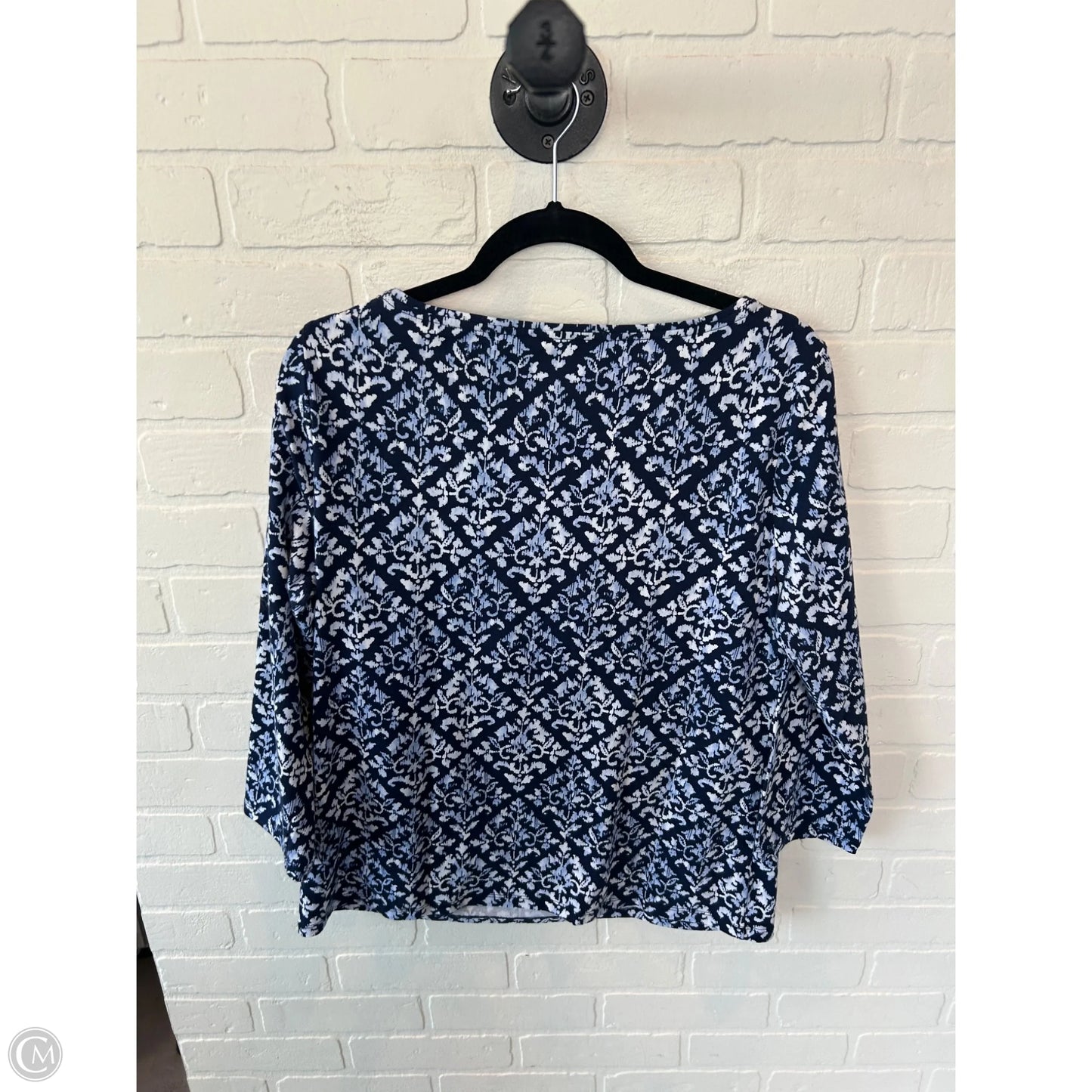 Top Long Sleeve By Talbots In Blue & White, Size: L