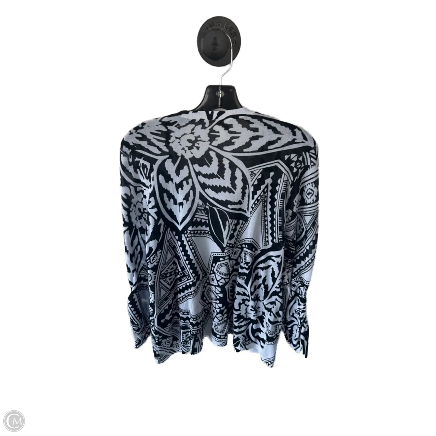 Sweater Cardigan By Chicos In Black & White, Size: L