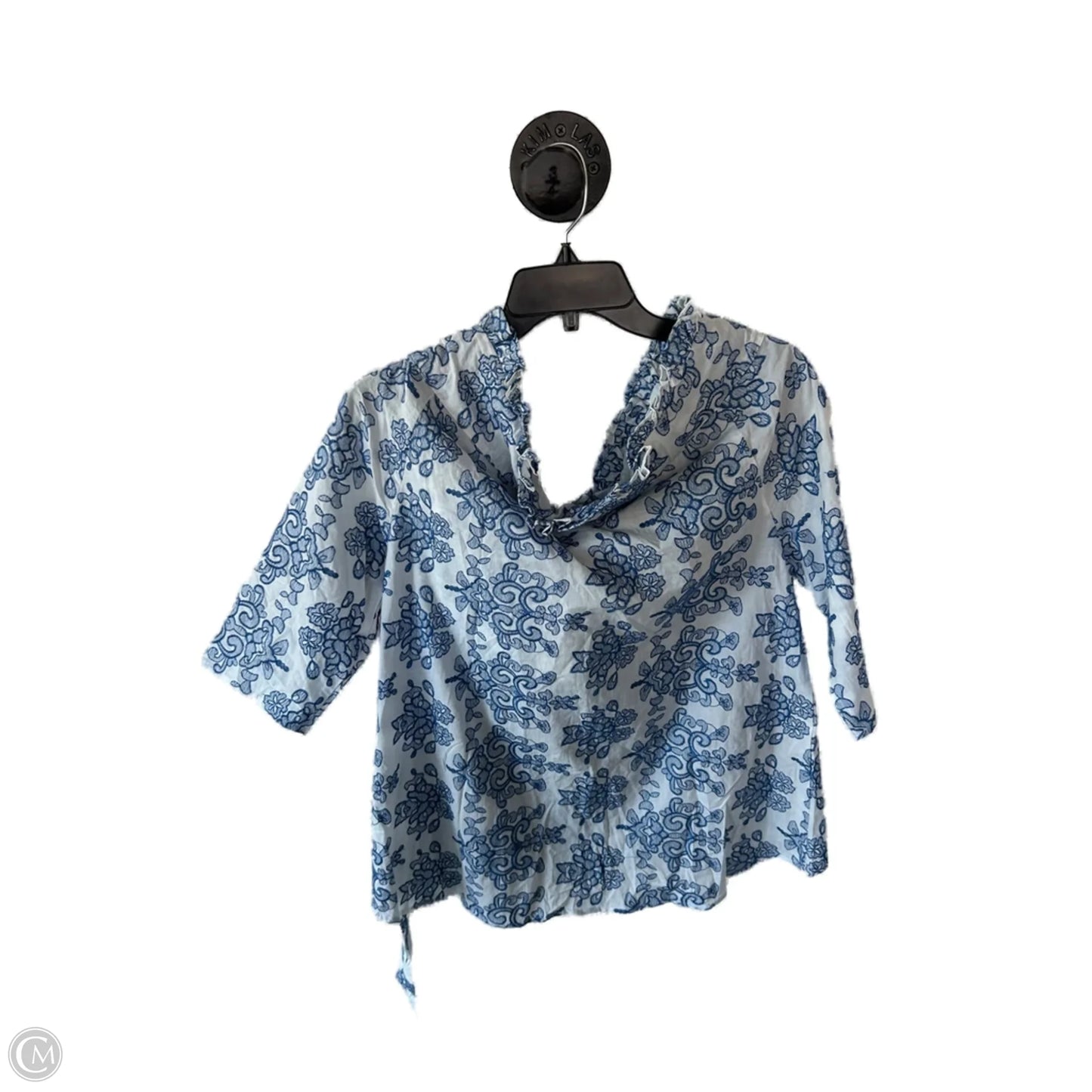 Top 3/4 Sleeve By Cmb In Blue & White, Size: S