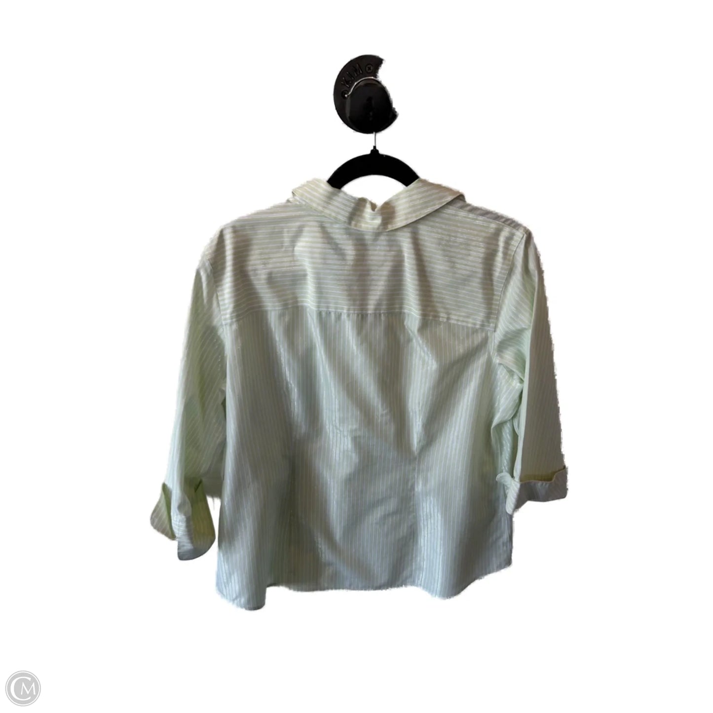 Top 3/4 Sleeve By Chicos In Green & White, Size: L