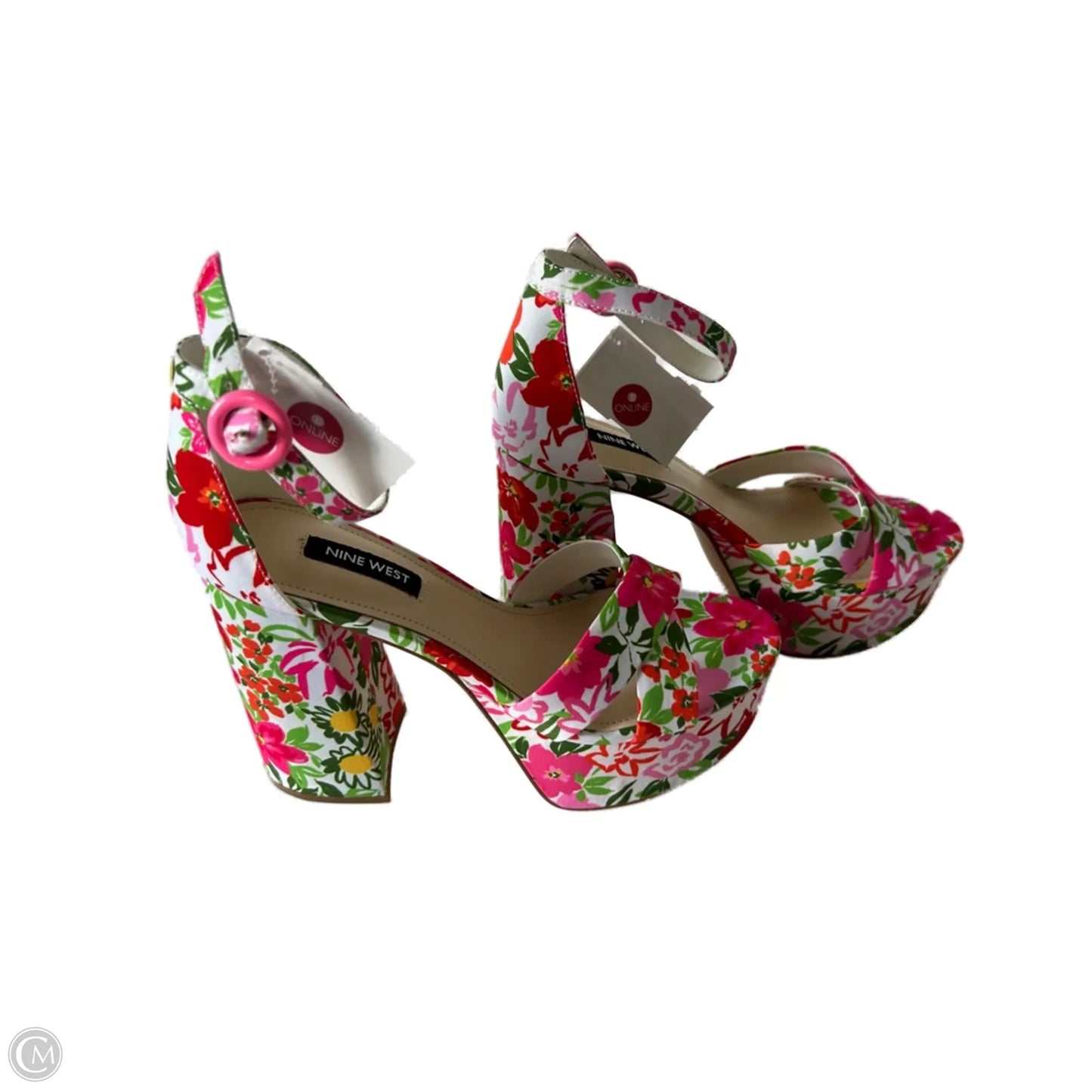 Sandals Heels Block By Nine West In Floral Print, Size: 7.5