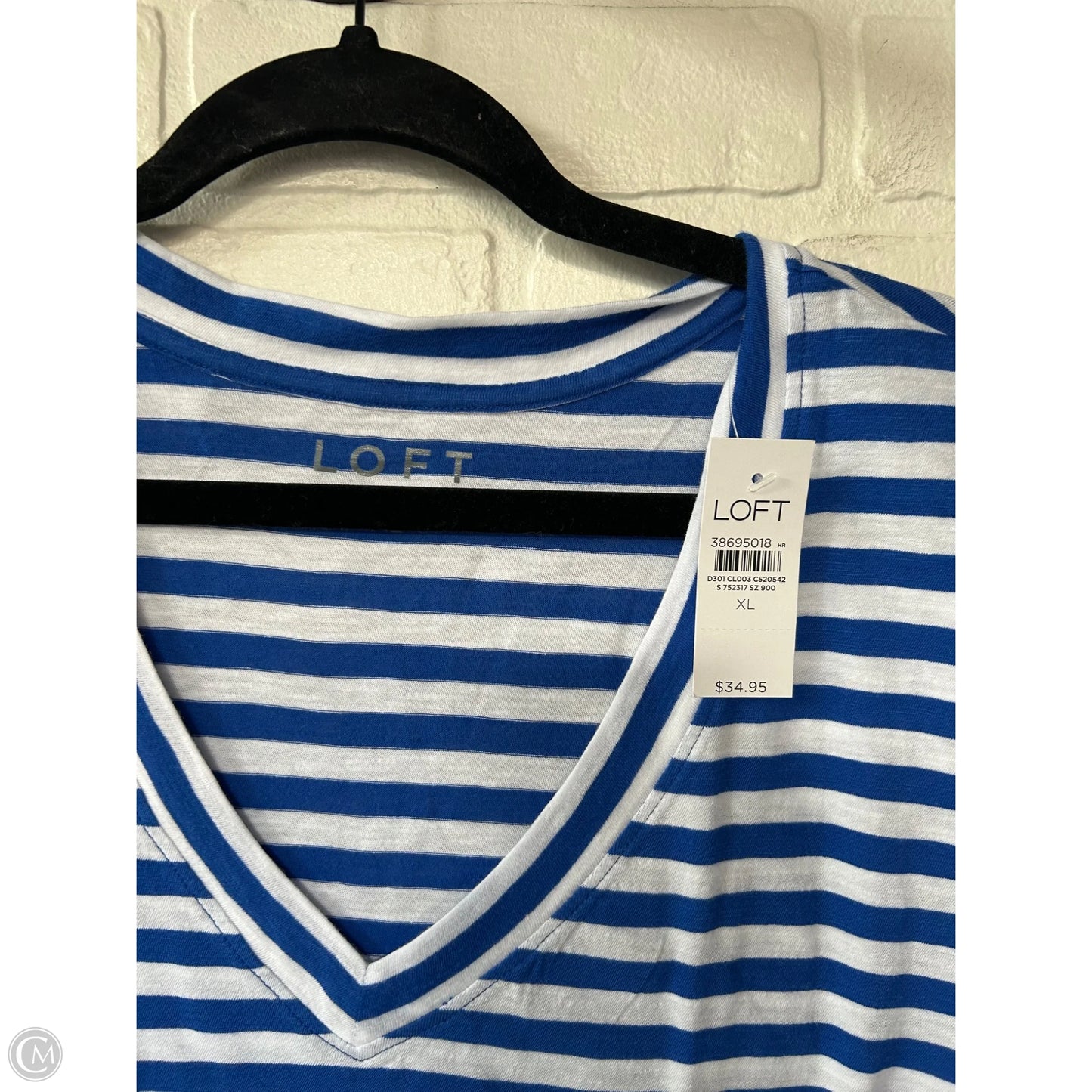 Top Short Sleeve Basic By Loft In Blue & White, Size: Xl