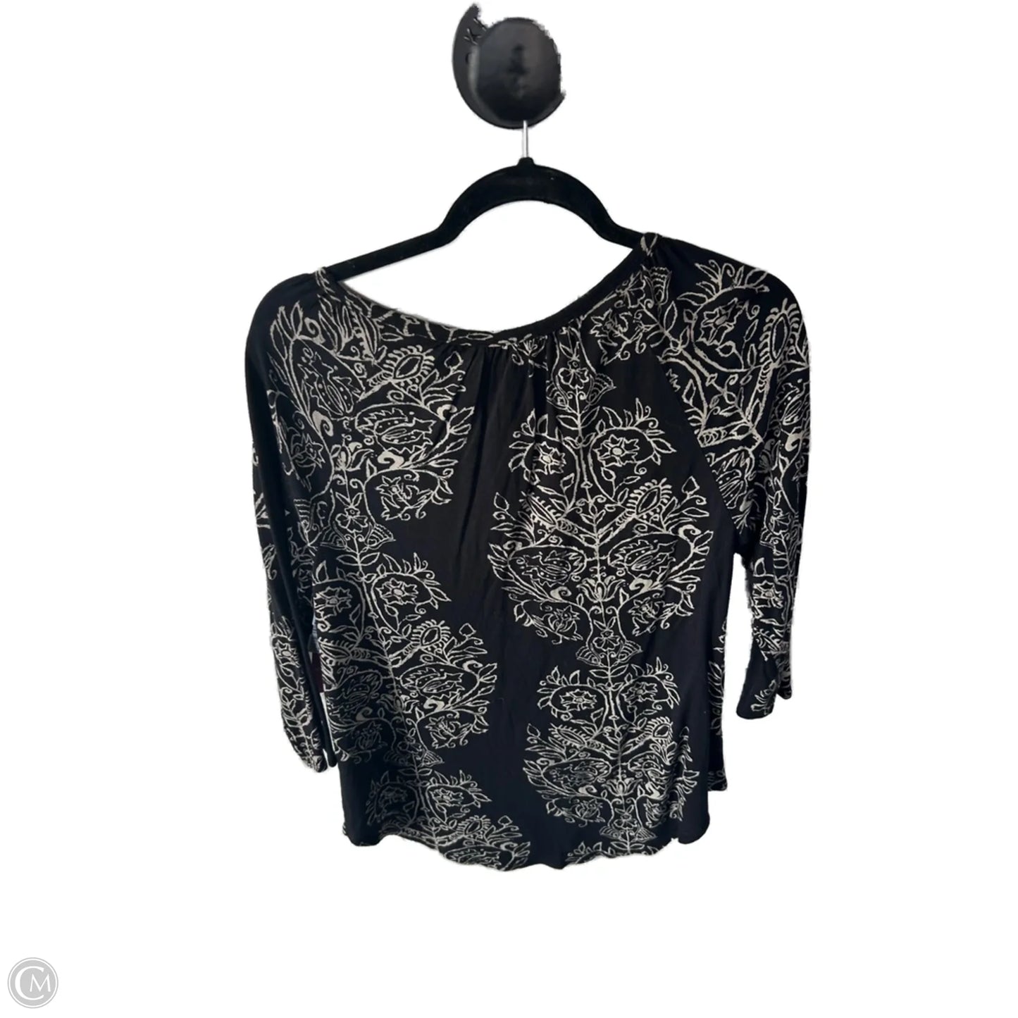 Top 3/4 Sleeve Basic By Lucky Brand In Black & Tan, Size: S