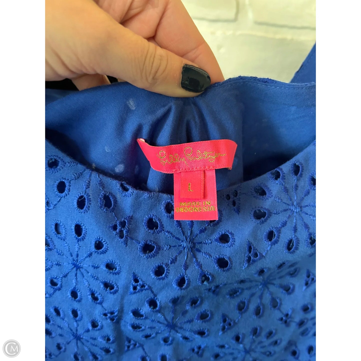 Top Short Sleeve Designer By Lilly Pulitzer In Blue, Size: L