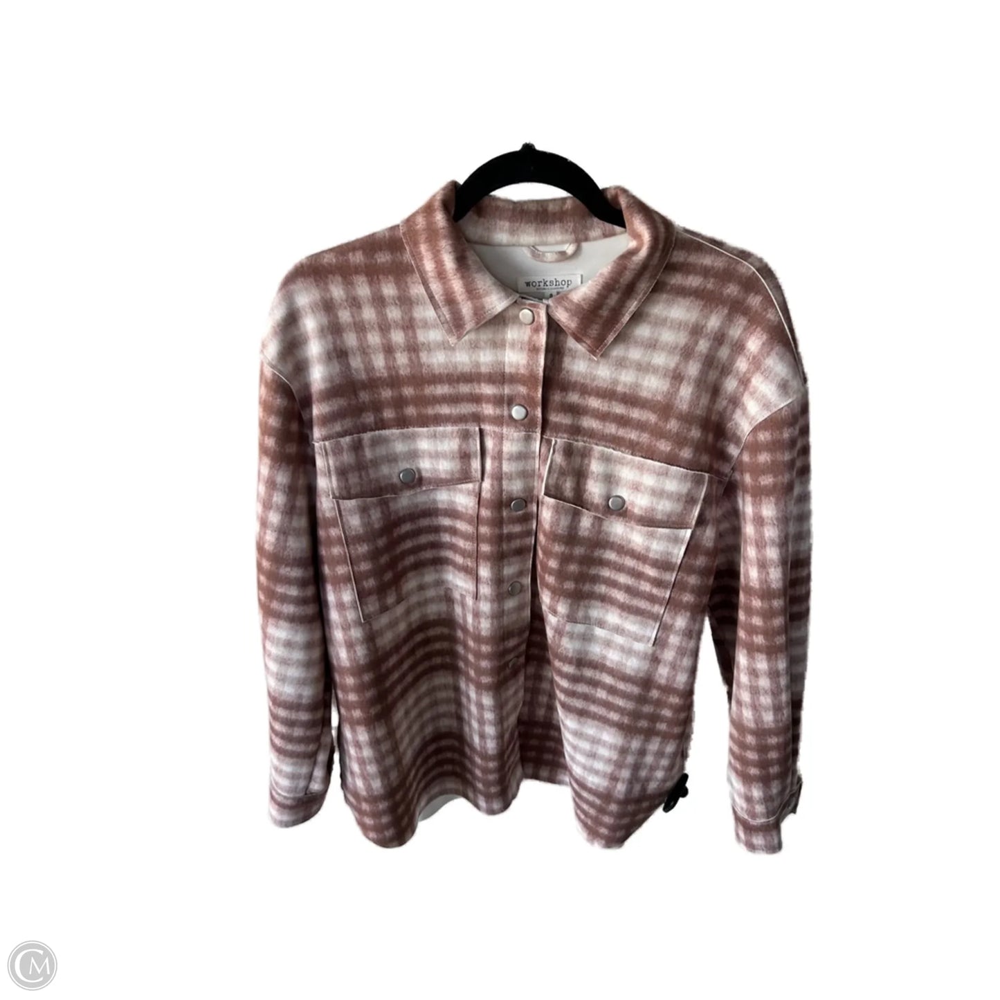 Jacket Shirt By Workshop In Tan & White, Size: S