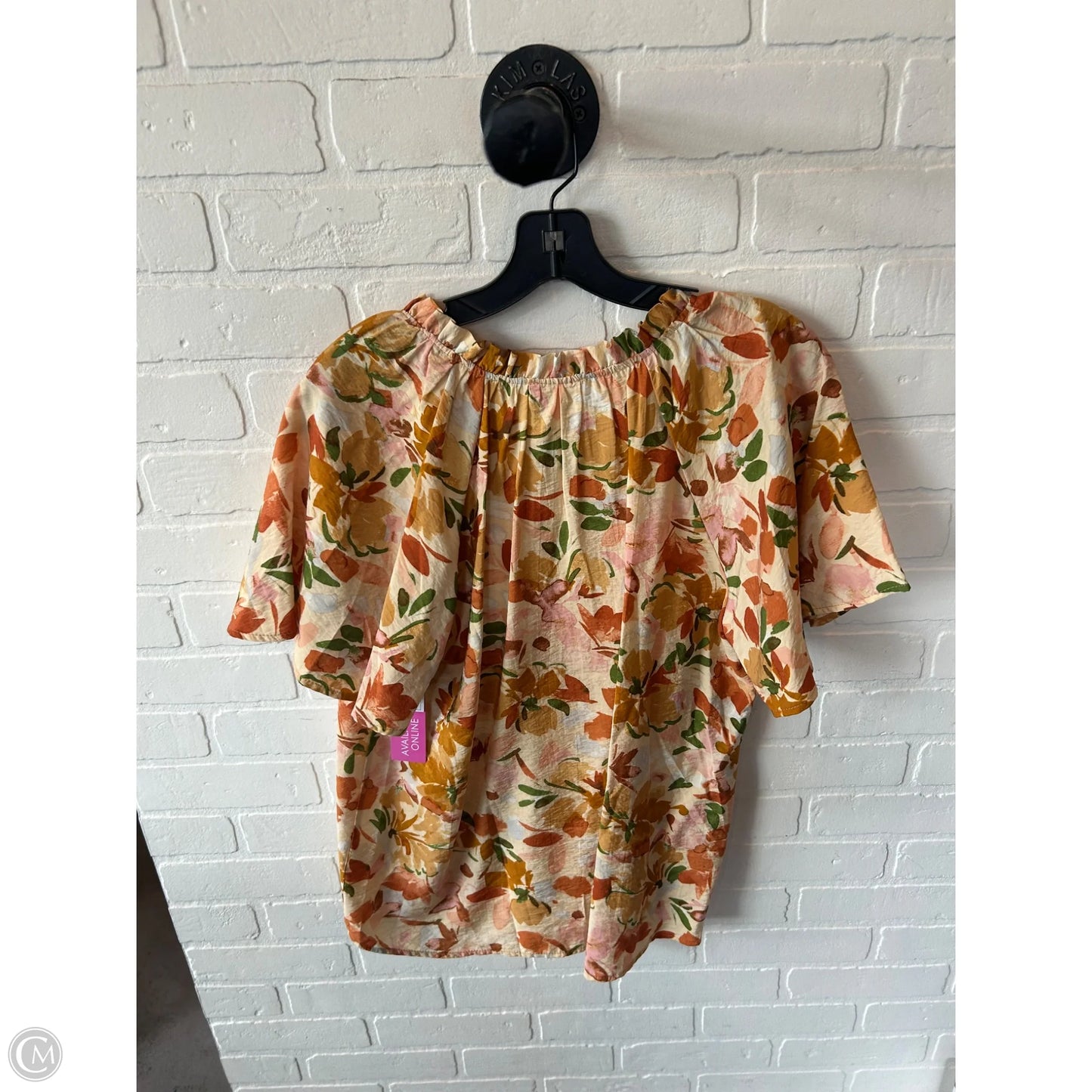 Top Short Sleeve By Les Amis In Brown & Green, Size: M