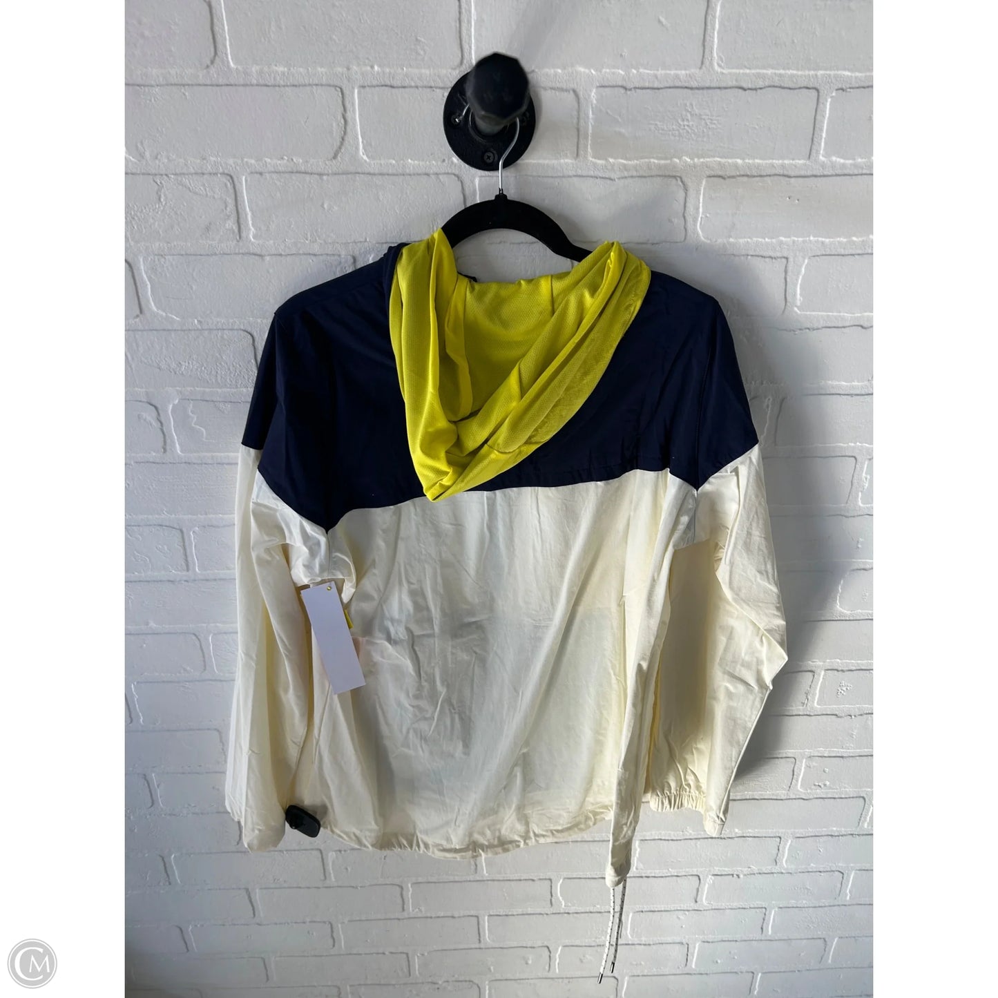 Jacket Windbreaker By New Balance In Blue & Cream, Size: L